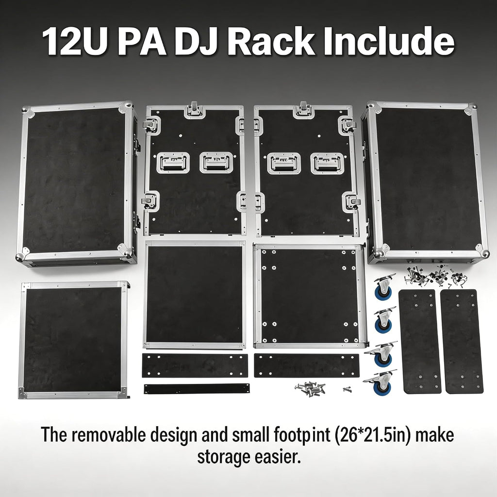 12U PA DJ Rack,PA DJ Cabinet, Network & Stereo Rack with 4 Wheels for Studios, Home Theatres, Ktvs, and Wedding Parties,Pro Tour Grade (12U)