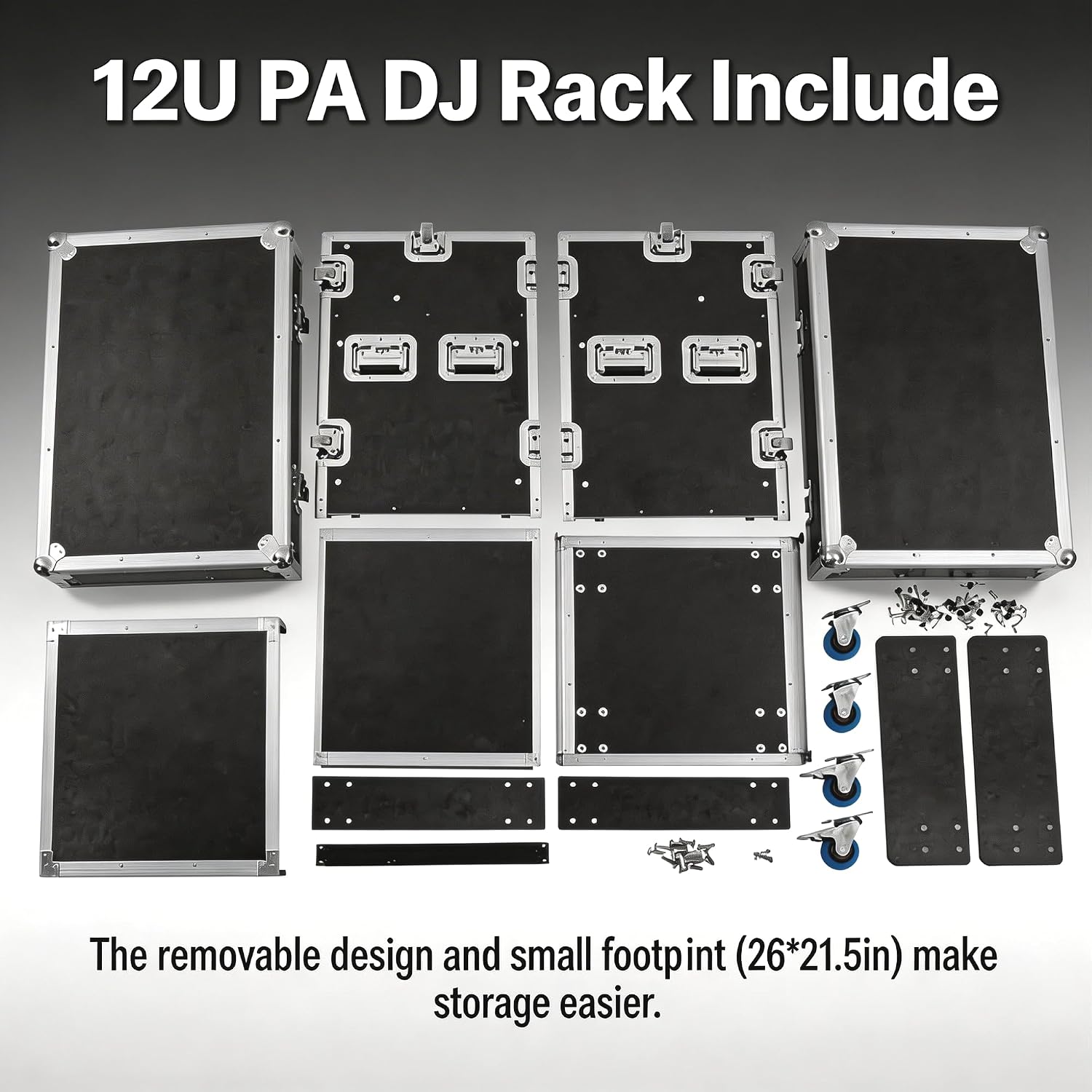 12U PA DJ Rack,PA DJ Cabinet, Network & Stereo Rack with 4 Wheels for Studios, Home Theatres, Ktvs, and Wedding Parties,Pro Tour Grade (12U)