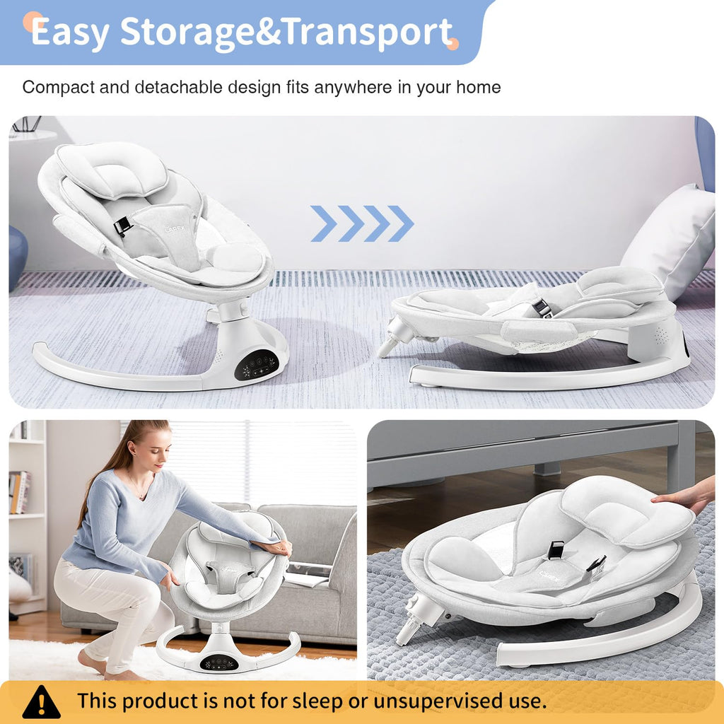 LAREX Baby Swing Infant Swing Electric Toddler Baby Rocker Portable for Newborn Boy Girl, 5 Sway Speeds with Remote Control, 10 Preset Melodies and Bluetooth, 0-6 Months Max 20 Lbs (White)