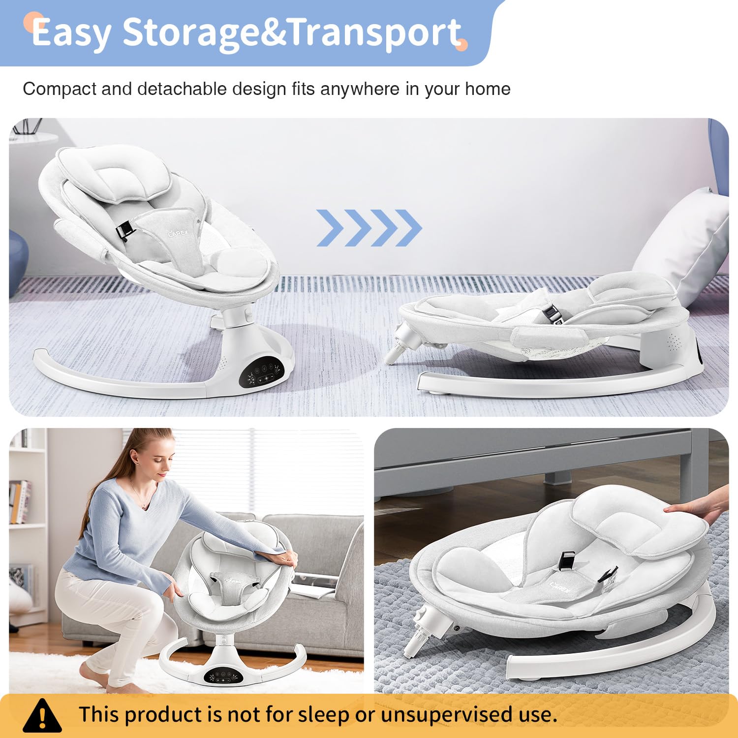 LAREX Baby Swing Infant Swing Electric Toddler Baby Rocker Portable for Newborn Boy Girl, 5 Sway Speeds with Remote Control, 10 Preset Melodies and Bluetooth, 0-6 Months Max 20 Lbs (White)