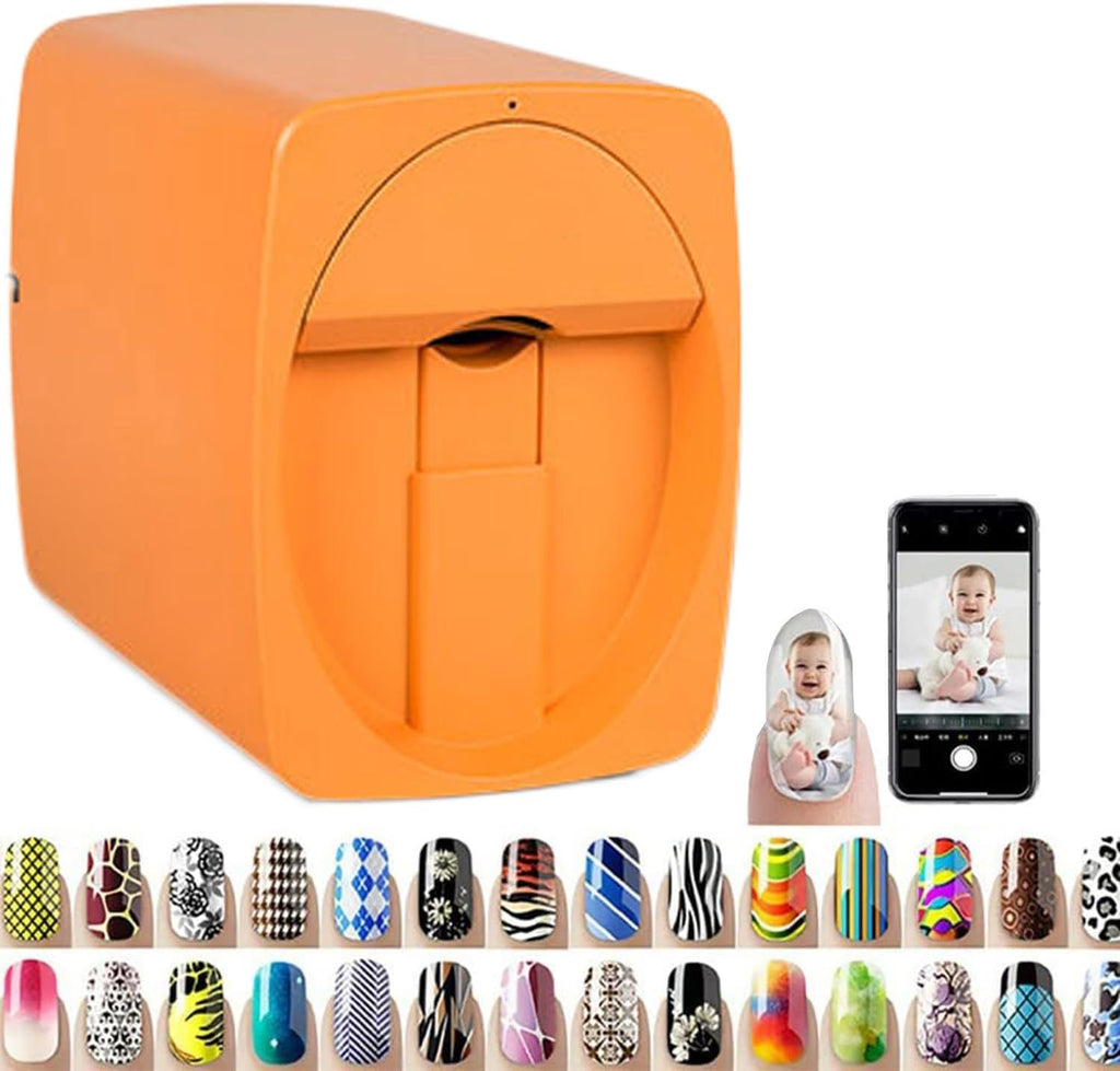 Nail Art Printer, 3D Intelligent Automatic Nail Printing Machine, Support WiFi/DIY/USB, Portable Nail Painting Machine for Kid/Studio (Orange)
