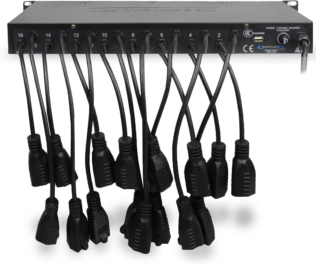 Power Strip Surge Protector, 19-Inch Rack Mount, 20 Outlets – 16 Rear 120V 3-Prong Sockets, 4 Front AC Outlets, 3 USB Ports, 5V Charging, Ideal for Home, Office & Server Rack by Technical Pro