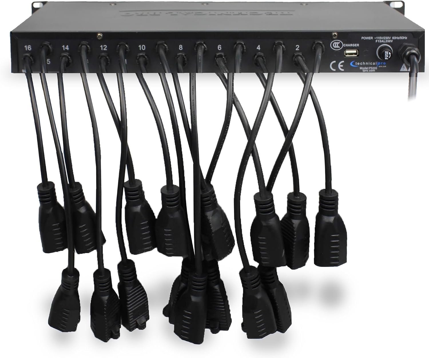 Power Supply Strip Unit Surge Protector - 19' Rack Mount 20 Outlet Including 16 Rear Panel 120V 3-Prong Plug sockets, 4 Front Panel AC Outlets, 3X 5V USB Charging Ports by Technical Pro