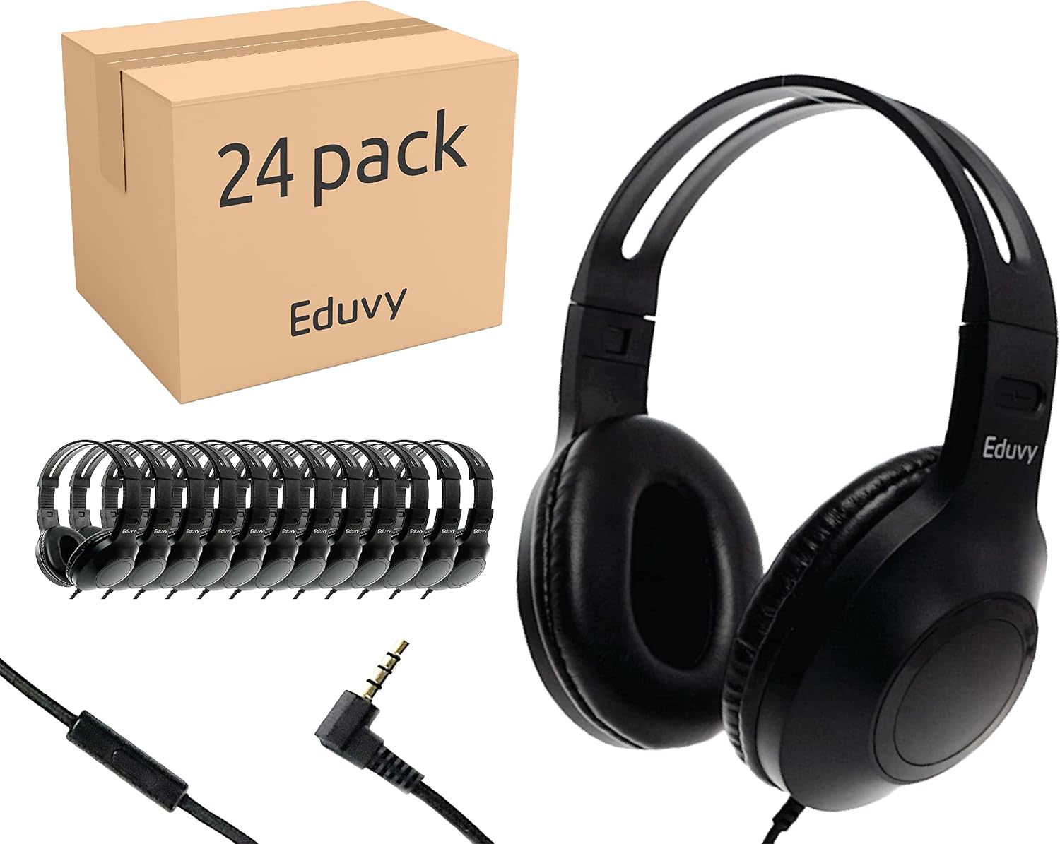 Bulk Headphones for Classroom with Microphone, Heavy-Duty School Pack Wired Headphones for Students. Teacher Must Haves Supplies from Elementary to College (24 Pack Black)