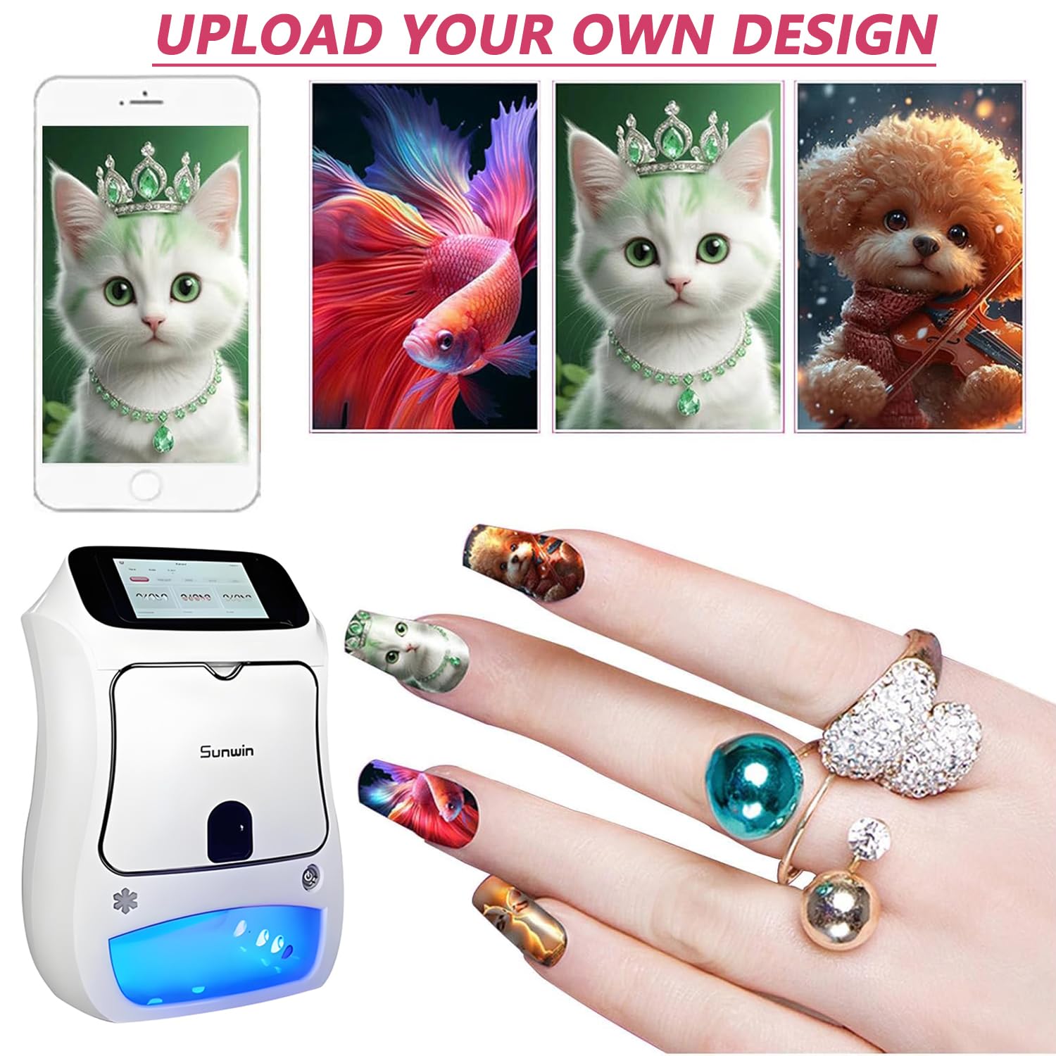 Electric Mini Nail Art Printer, 4800dpi APP Control Nail Printing, Automatically Recognize Nail Shape,Fast Drawing in 10S,for Girls' Home Nails,Weddings,Nail Art Studio
