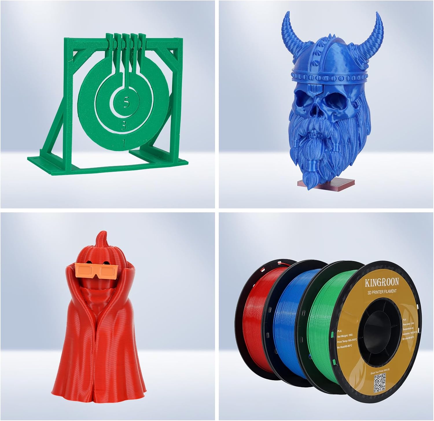 Kingroon PLA 3D Printer Filament, 10 Rolls, Dimensional Accuracy +/- 0.02 mm, 1kg Spool(2.2lbs), 1.75 mm，10KG Ten Colors Black White Grey Red Blue Green Orange Transparent Silver Yellow
