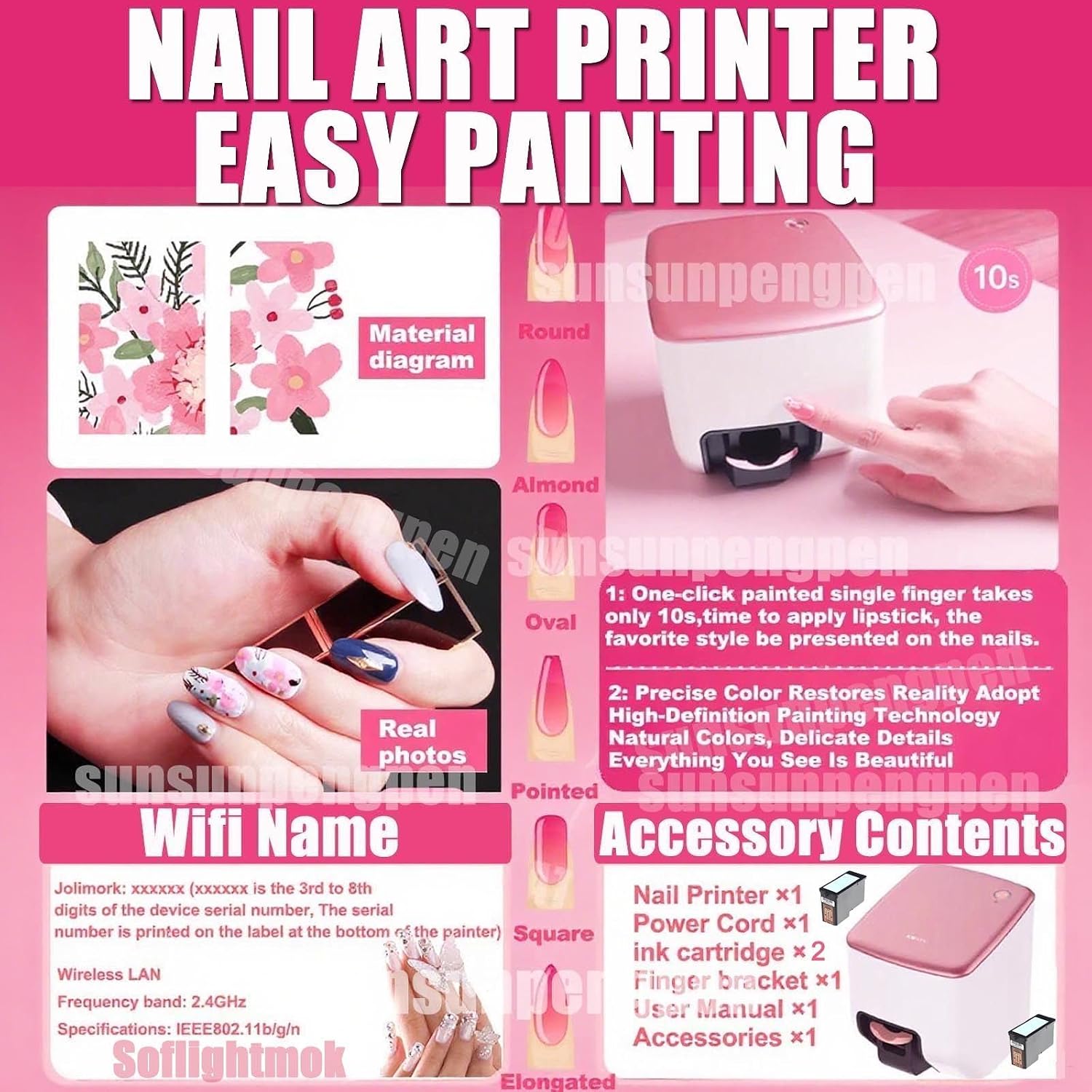 Nail Printer Nail Art Machine,Portable 3D Nail Painting Machine-Upgrade 2 Ink Cartridges,1000+ Designs, DIY Nail Printer Control Through Mobile App for Home Salon,Cute Girls Women Gift