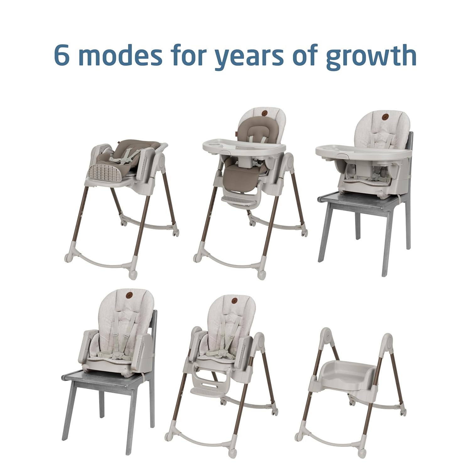 Maxi-Cosi Minla 6-in-1 High Chair for Babies & Toddlers, Portable Foldable Highchair, EcoCare Fabric, 9 Heights, 5 Reclines, 4 Tray Positions, Truffle