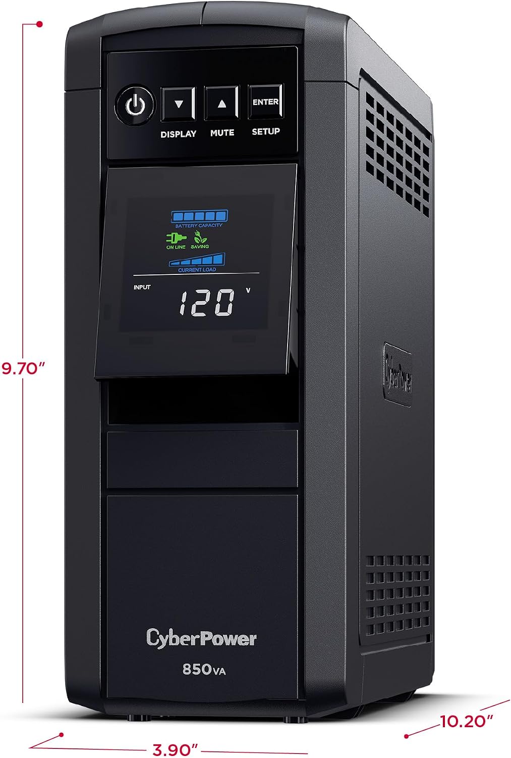 CyberPower CP850PFCLCD PFC Sinewave UPS Battery Backup and Surge Protector, 850VA/510W, 10 Outlets, AVR, Mini-Tower, UL Certified