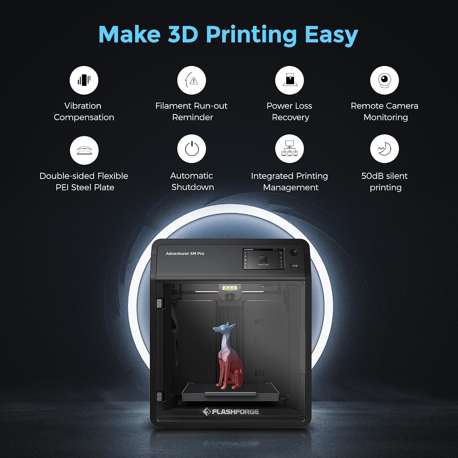Flashforge Adventurer 5M Pro 3D Printer with Extra 1KG HS PLA Rainbow Candy Filament