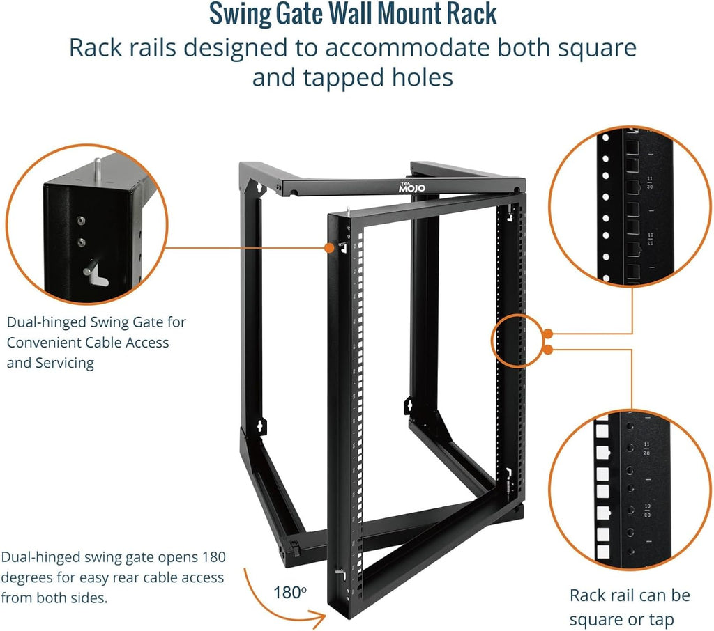 Tecmojo 15U Server Rack with Swing Gate, 15U Rack for 19inch Computer/AV/Data/IT/Media Equipment, Wall Mount Server Rack with 18inch Depth, Square&Tapped Holes