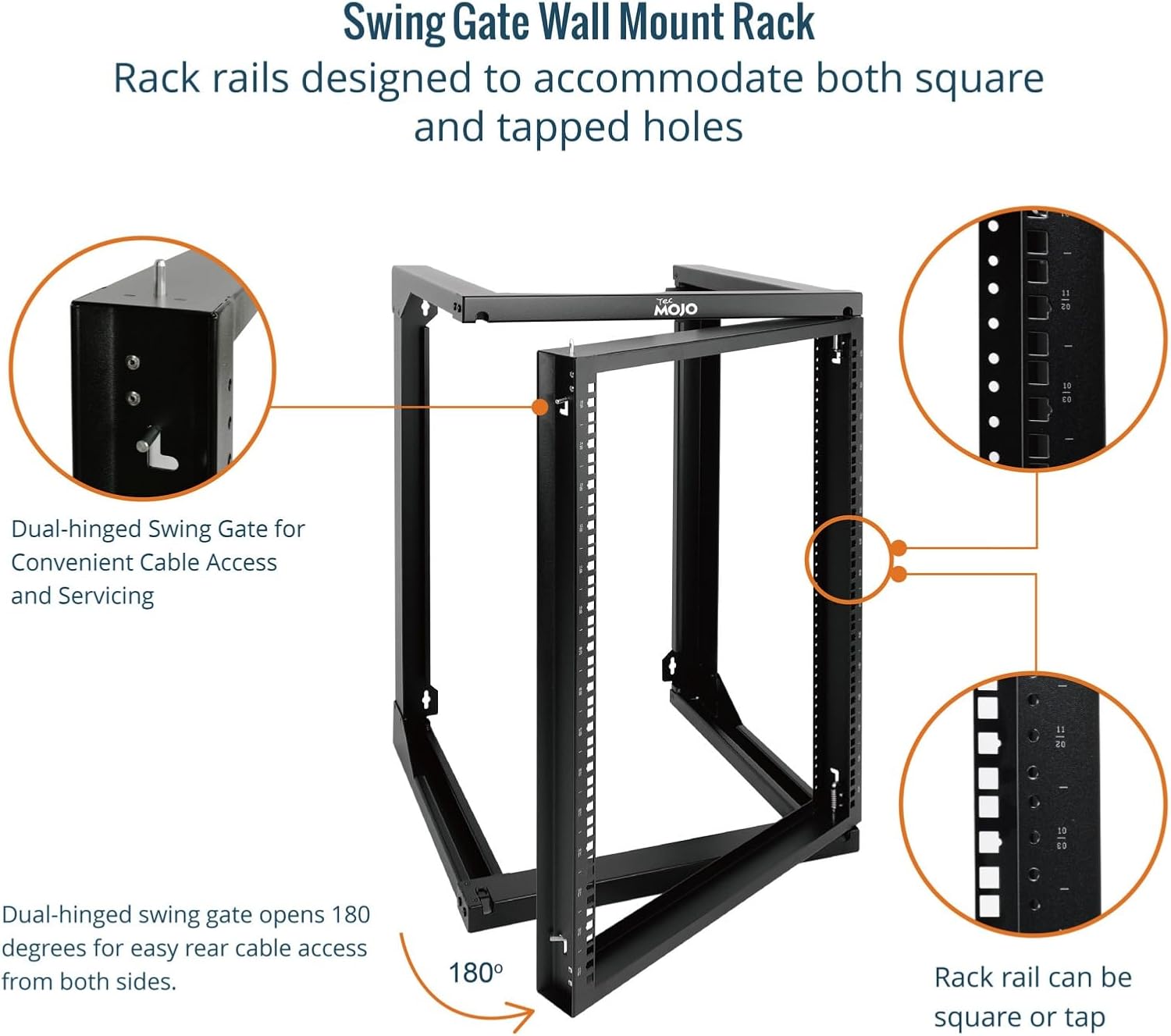 Tecmojo 15U Server Rack with Swing Gate, 15U Rack for 19inch Computer/AV/Data/IT/Media Equipment, Wall Mount Server Rack with 18inch Depth, Square&Tapped Holes