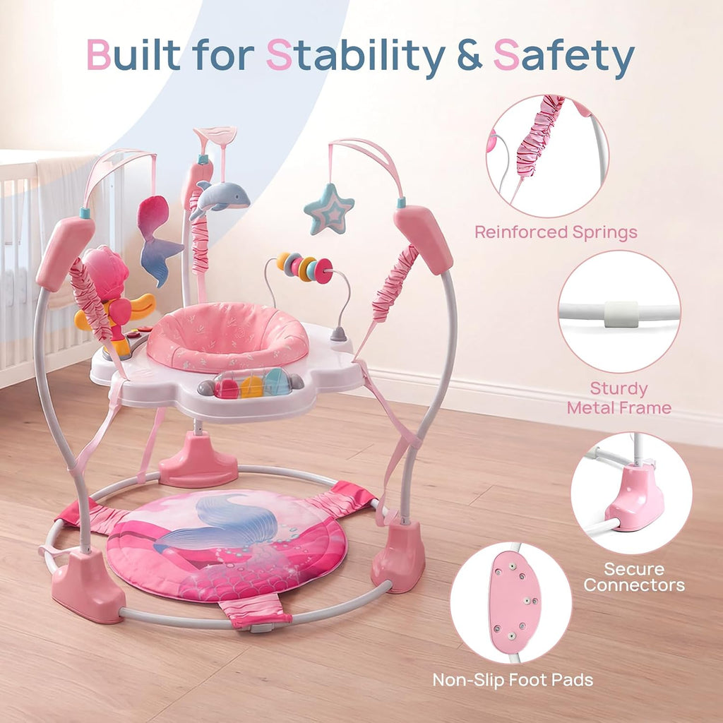 Baby Activity Center, Baby Jumper Activity Center with Music, Interactive Toys, 360° Rotating Seat, 3 Adjustable Heights, Infant Activity Jumper for 6+ Months (Mermaid)