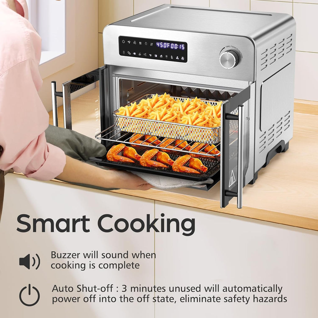 OSTBA French Door Air Fryer Toaster Oven Combo, 102 Recipes & 7 Accessories Extra Large Airfryer Convection Oven Countertop 10-in-1, 30% Faster 90% Less Oil, Stainless Steel