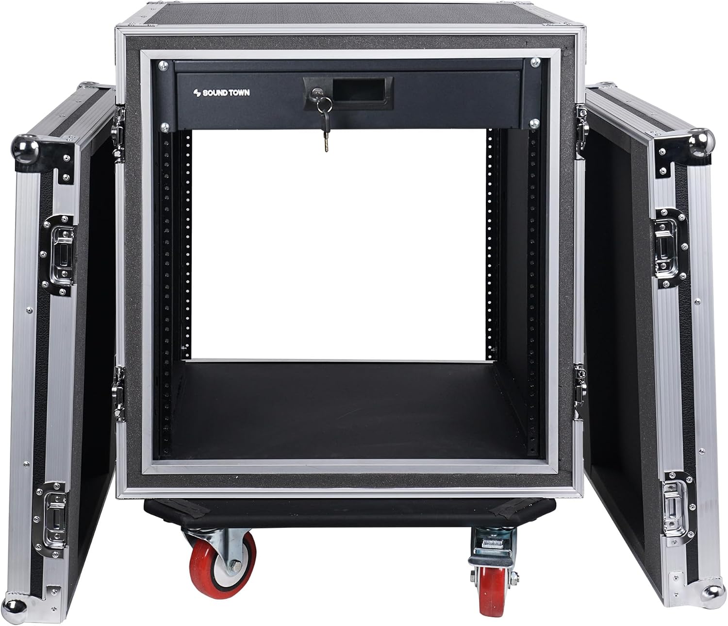 Sound Town Shock Mount 12U ATA Rack Case with 2U Drawer, 21' Rackable Depth, Casters - Pro Tour Grade (STRC-SP12D2)