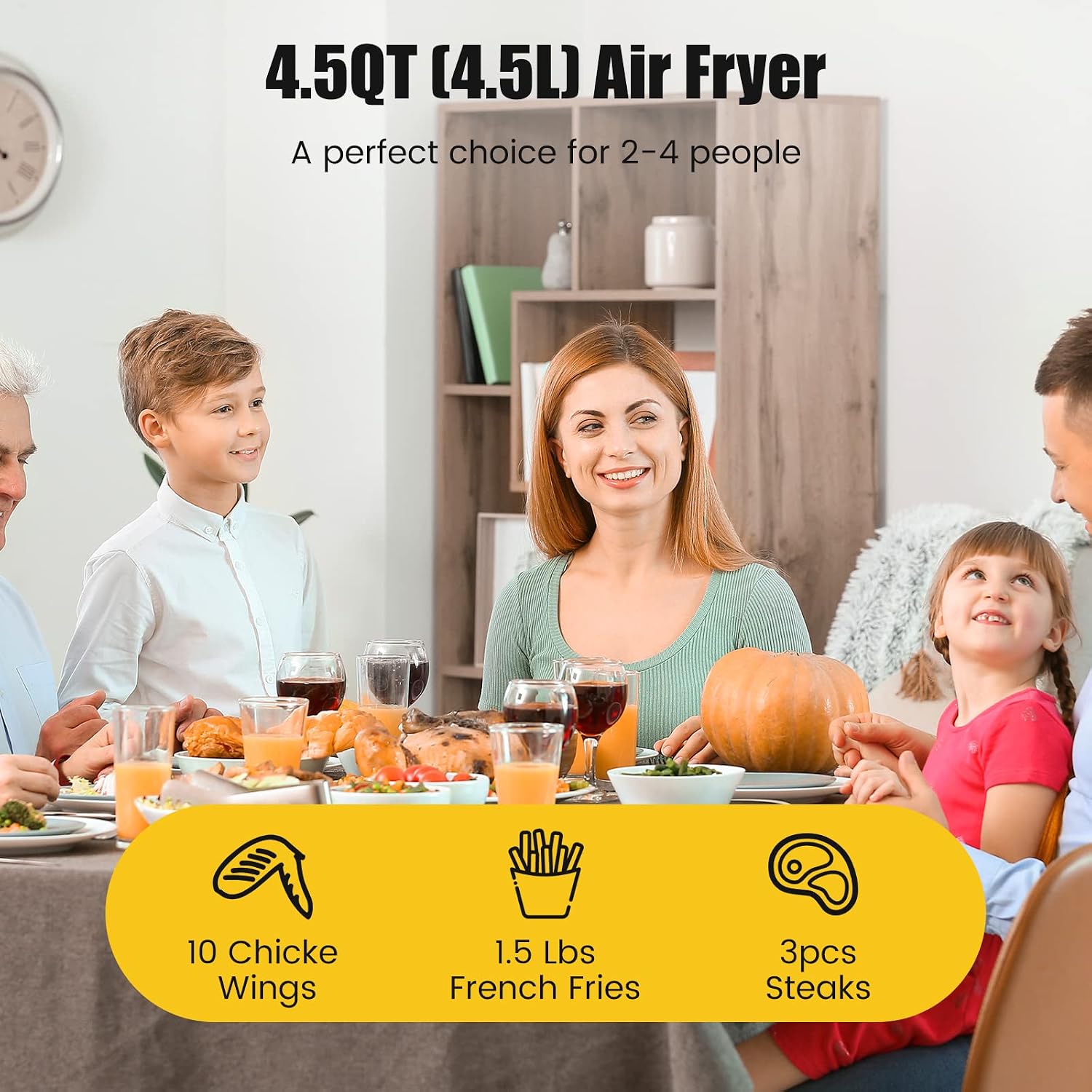 Nuwave Brio 4.5-Qt Air Fryer, 1 Touch Digital Controls, 100°-400°F Temp Controls in 5° Increments, Linear Thermal (Linear T) Technology, 3 Wattage Settings 600, 900 & 1500W, Built-In Safety Features