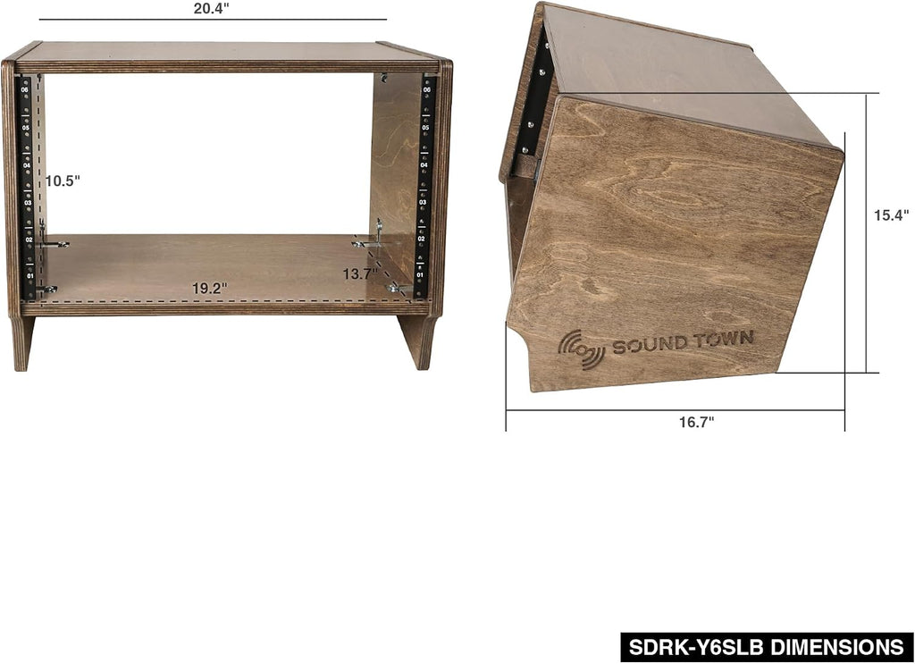 Sound Town DIY 6U Angled Desktop Turret Studio Rack with Solid Baltic Birch Plywood, Weathered Brown, Assembly Required (SDRK-Y6SLB)