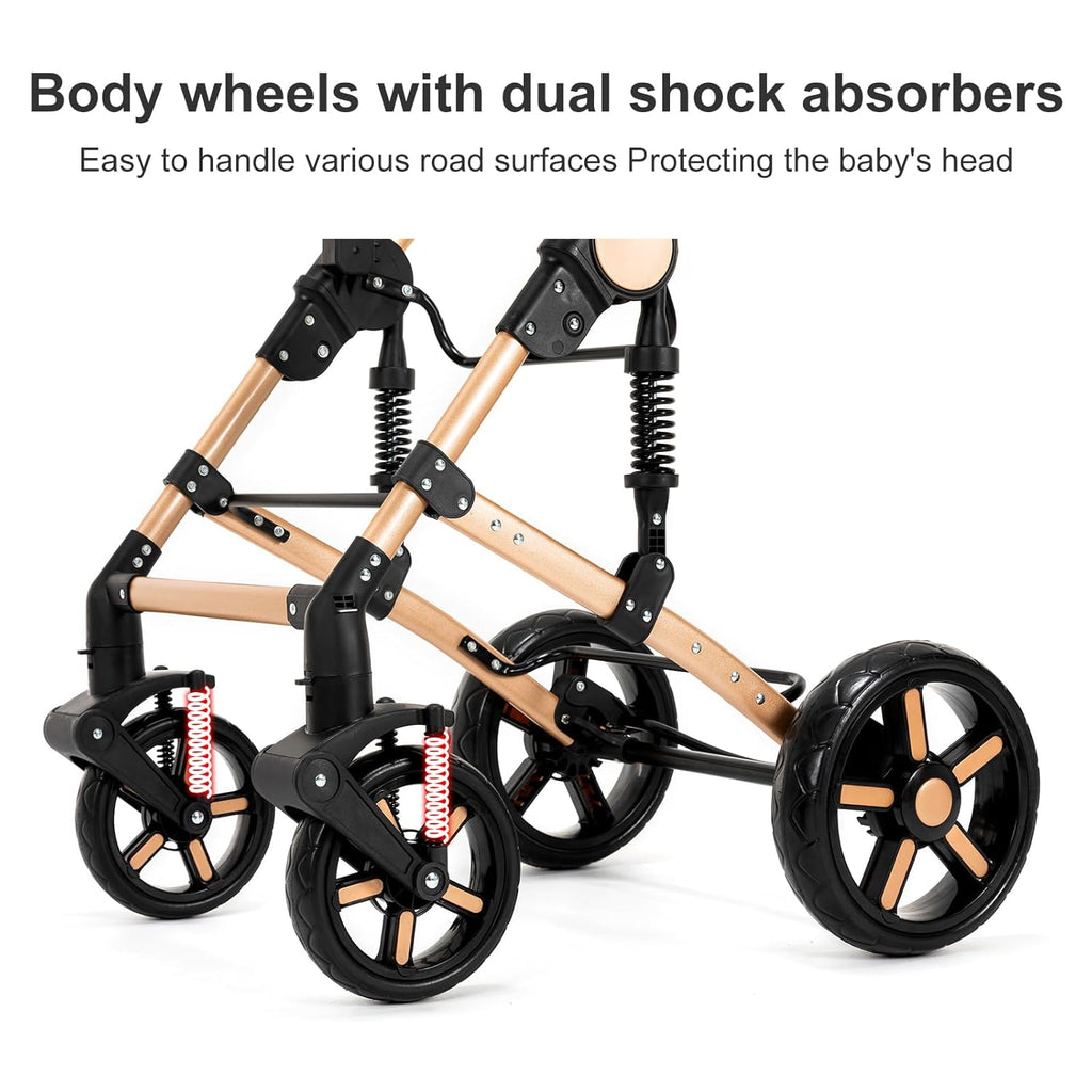 2 in 1 Baby Stroller, One Click Folding Convertible Newborn Infant parm, Reclining Buggy That can be Pushed Forward and Backward, New Born Pushchair 0-36 Month (2US588-BLACK)