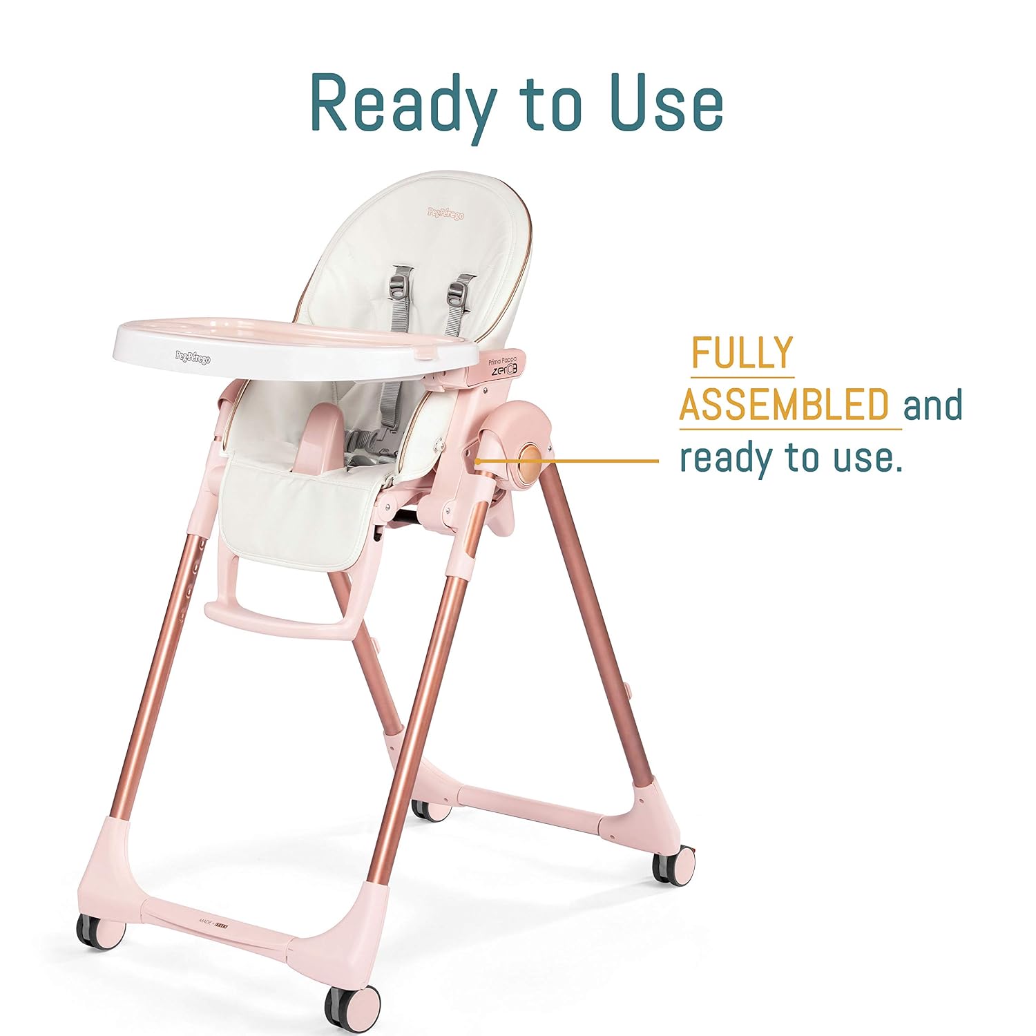 Peg Perego Prima Pappa Zero 3 - High Chair - for Children Newborn to 3 Years of Age - Made in Italy - Mon Amour (Rose Gold & White)