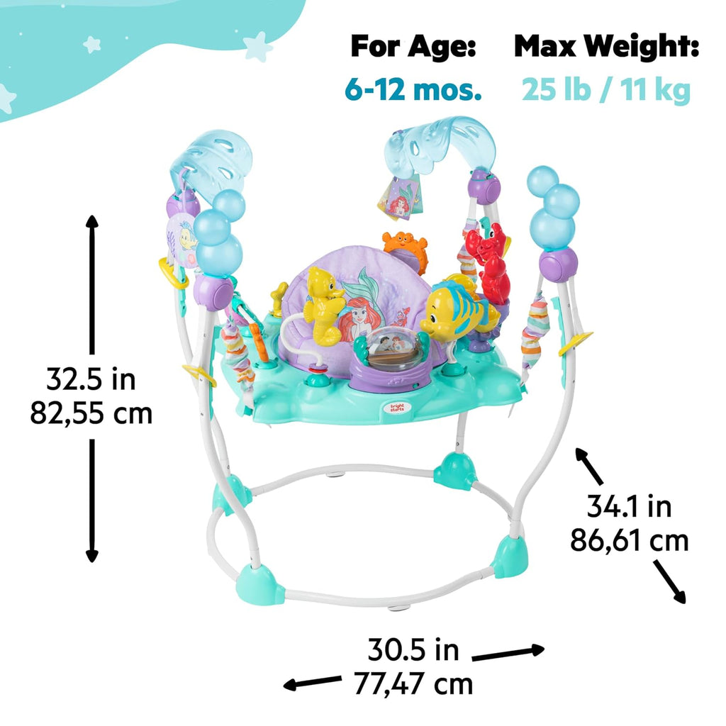 Bright Starts Disney The Little Mermaid Sea of Activities Baby Activity Jumper with Interactive Toys, Lights & Music with Disney Princess Ariel, 6-12 Months (Blue)
