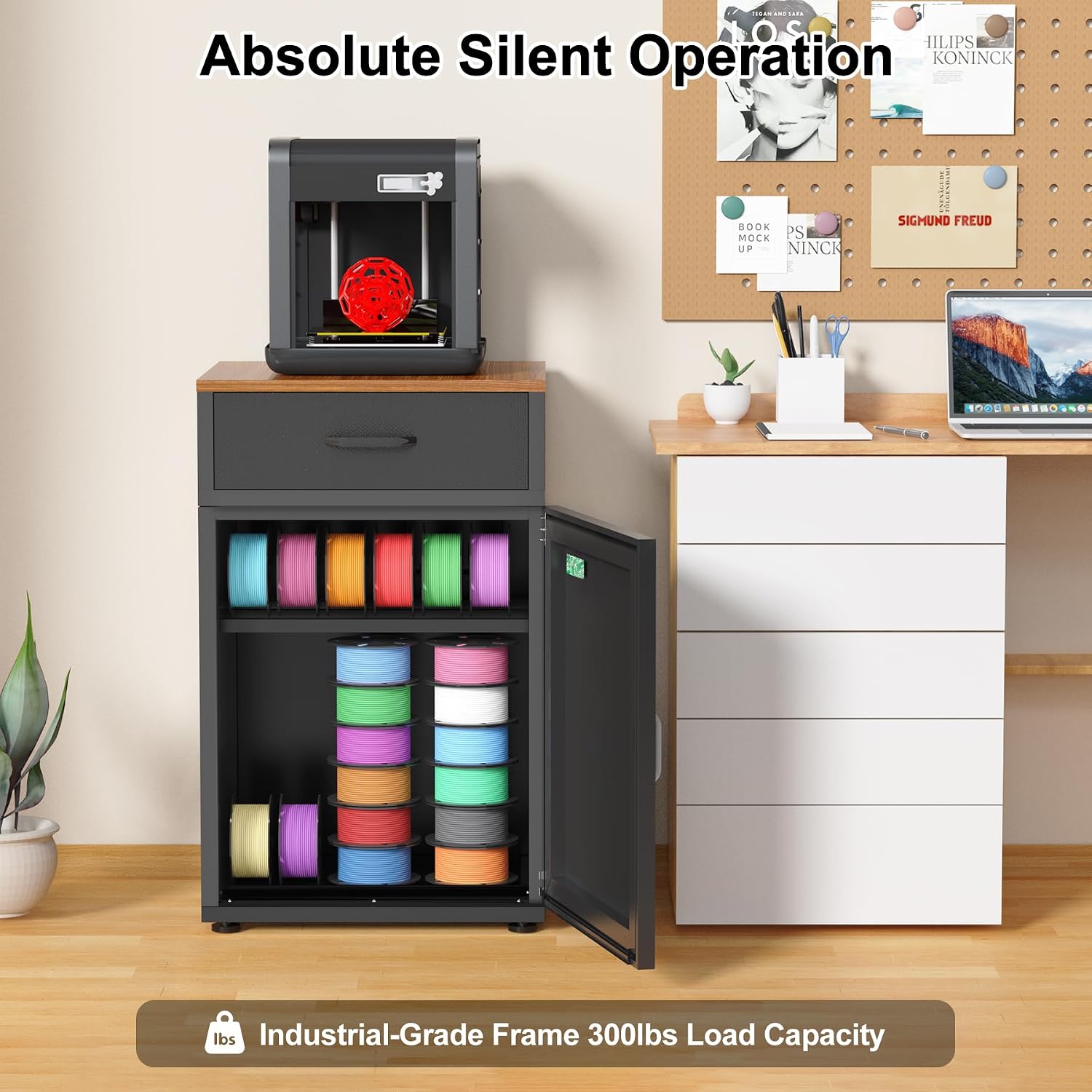 180L 3D Printer Filament Storage Cabinet with Dehumidifier(60W drying power, <8W avg. consumption) | Industrial Sealed Dehumidifying Stand Cabinet Holds 40 Rolls -Compatible with PLA/ABS/TPU (Black)