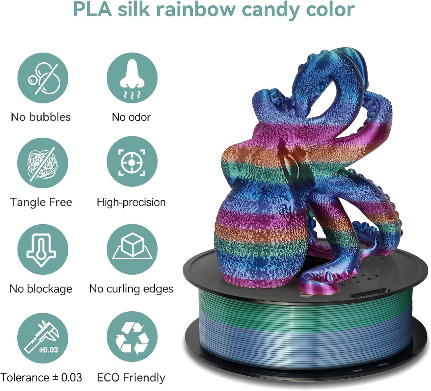 Kingroon Silk Rainbow PLA Filament Bundle 10kg (22lbs), 10 Spools 1.75mm Multicolor Gradient 3D Printing Filament, ±0.03mm Accuracy, No Clogging for FDM 3D Printers