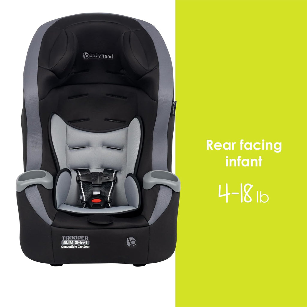 Baby Trend Trooper™ Slim 3-in-1 Convertible Car Seat, Dash Black – Slim Fit, 3-in-1 Growth Modes, Lightweight Design, Adjustable Comfort Padding