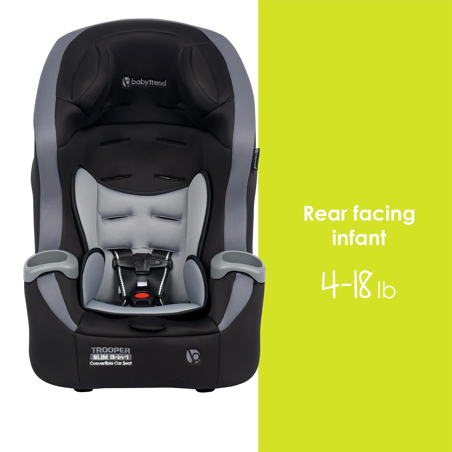 Baby Trend Trooper™ Slim 3-in-1 Convertible Car Seat, Dash Black – Slim Fit, 3-in-1 Growth Modes, Lightweight Design, Adjustable Comfort Padding