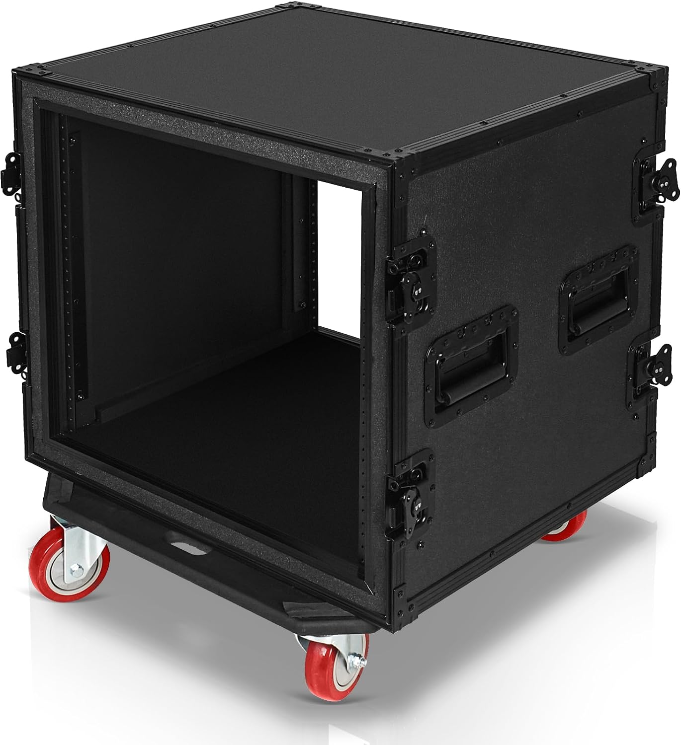 Sound Town Black Series Shock Mount 10U ATA Plywood Rack Case with 21' Rackable Depth, All-Black Anodized Hardware and Casters, Pro Tour Grade (STRC-SPB10UW)