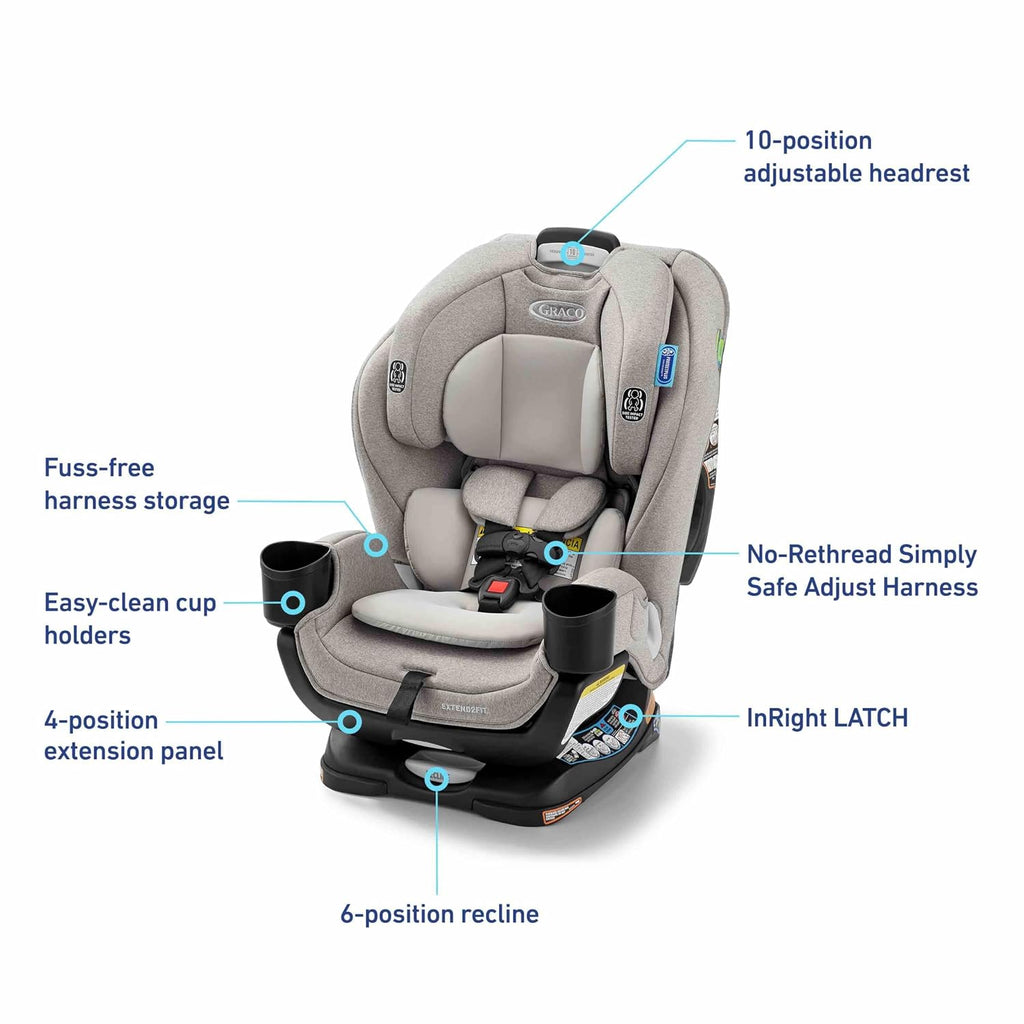 Graco Extend2Fit 3-in-1 Convertible Car Seat, 3 Modes – Rear Facing, Forward Facing Baby Car Seat and Highback Booster Seat, Adjustable Extension Panel for Extra Legroom, Ashten