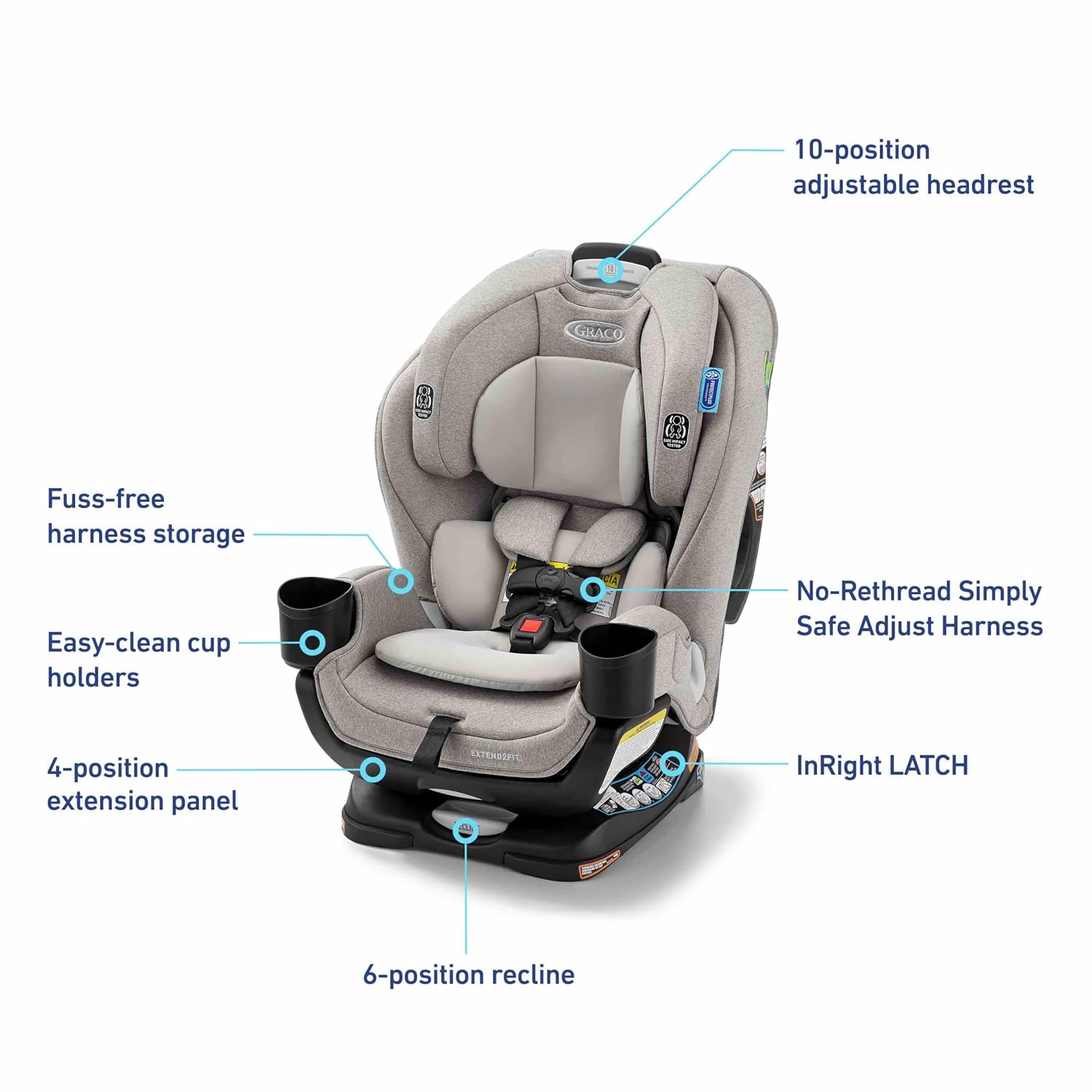 Graco Extend2Fit 3-in-1 Convertible Car Seat, 3 Modes – Rear Facing, Forward Facing Baby Car Seat and Highback Booster Seat, Adjustable Extension Panel for Extra Legroom, Ashten