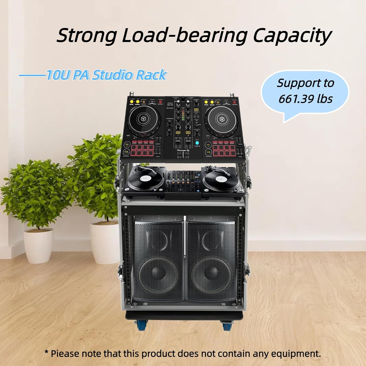 10U PA Server Rack Audio Rack Case 2 Tiers Studio Rack Mobile Flight Case Frame Server Rack DJ Table with Wheels DJ Equipment DJ Rack for Studios Theatres KTVs