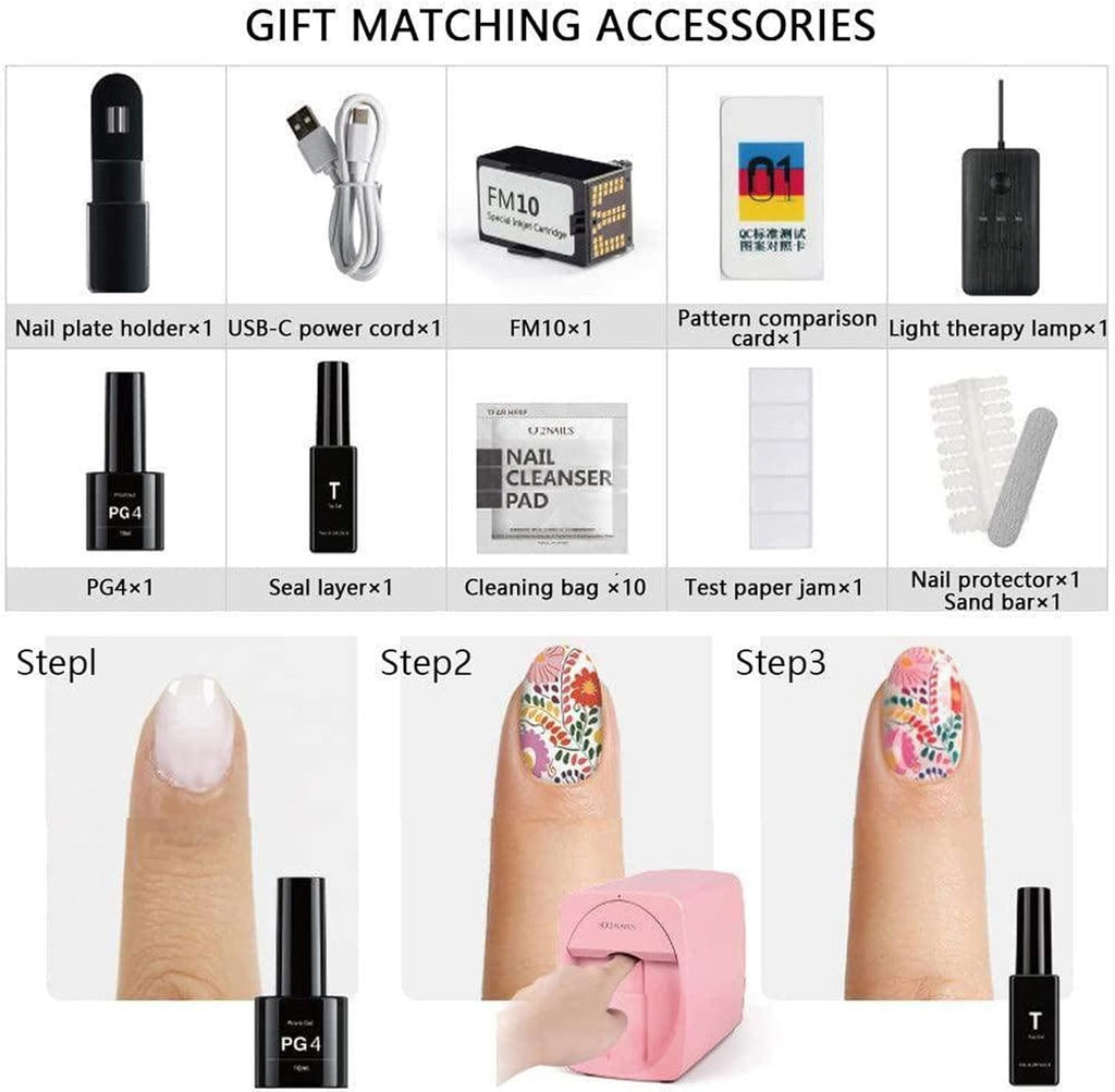 3D Nail Printer Mini Printer for Nails, Multifunction Portable Mobile Nail Painting Machine for Kid/Nail Studio/Manicurist/Nail Lovers (White)
