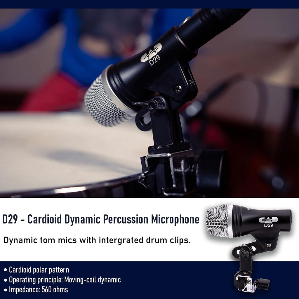 CAD Audio Stage7 Premium 7-Piece Drum Instrument Mic Pack with Vinyl Carrying Case + 7 On Stage Microphones Cables, 20 Feet