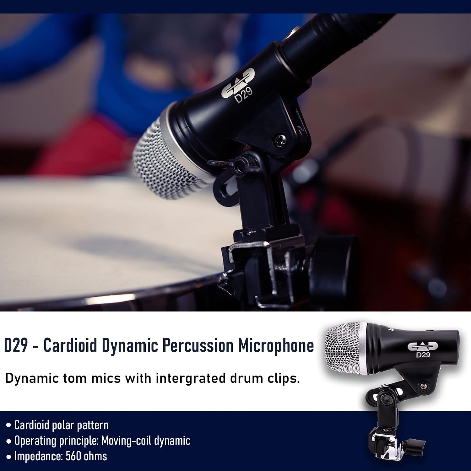 CAD Audio Stage7 Premium 7-Piece Drum Instrument Mic Pack with Vinyl Carrying Case + 7 On Stage Microphones Cables, 20 Feet