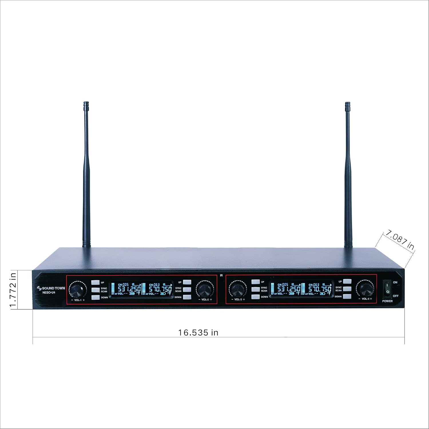 Sound Town 200-Channel Rack Mountable Professional Adjustable UHF Wireless Microphone System with Metal Receiver and 4 Handheld Mics (NESO-U4HH)