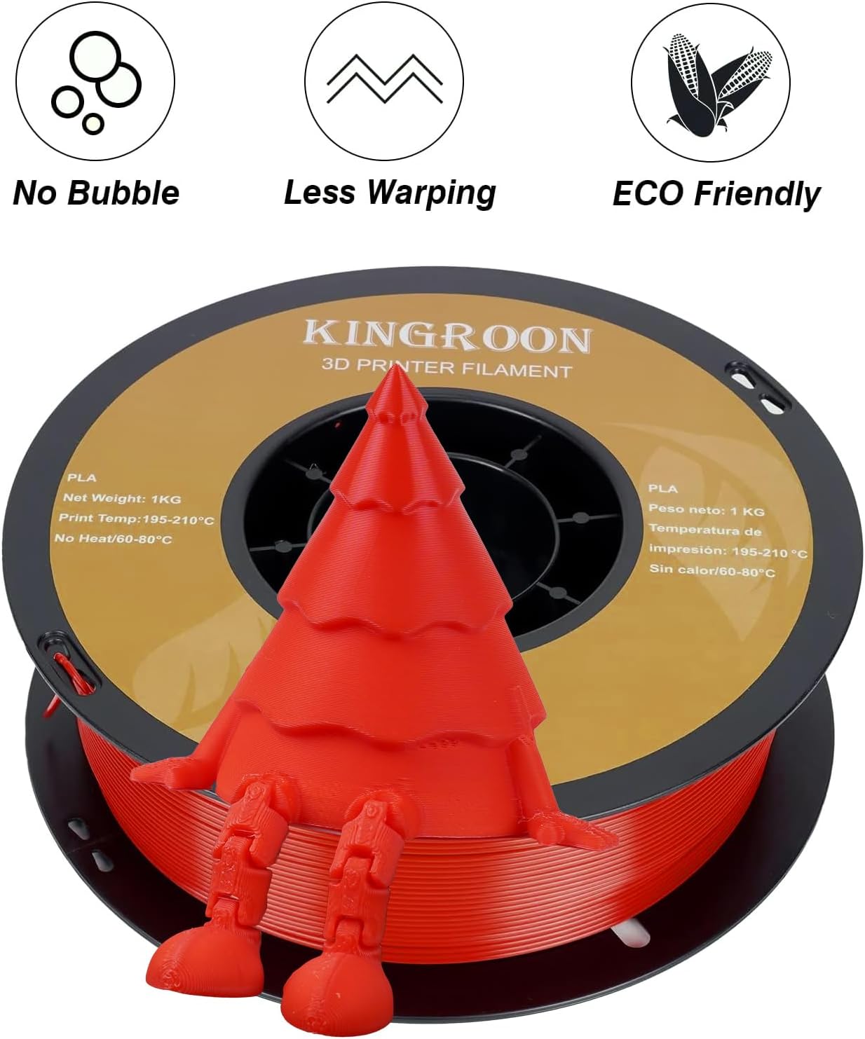 Kingroon PLA 3D Printer Filament,10 Rolls,Dimensional Accuracy +/- 0.02 mm, 1 kg Spool(2.2lbs), 1.75 mm，Red Blue Green Yellow Wood Orange Pink Purple Silver Skin