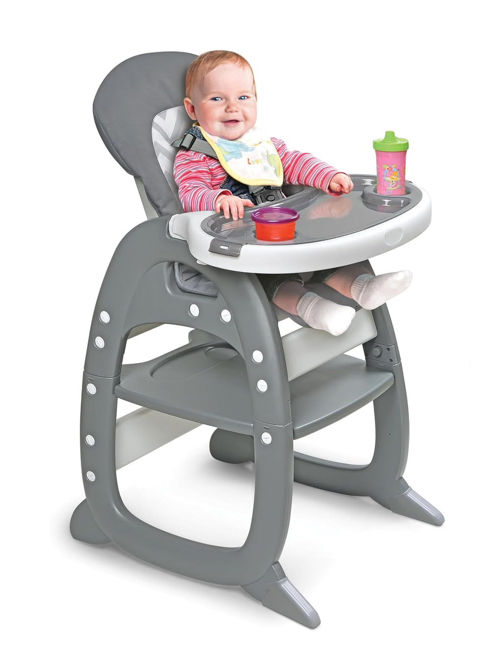 Badger Basket Envee II Baby High Chair with Playtable Conversion – Gray Chevron, 5-Point Harness, Dishwasher Safe Tray, Machine Washable Cushion