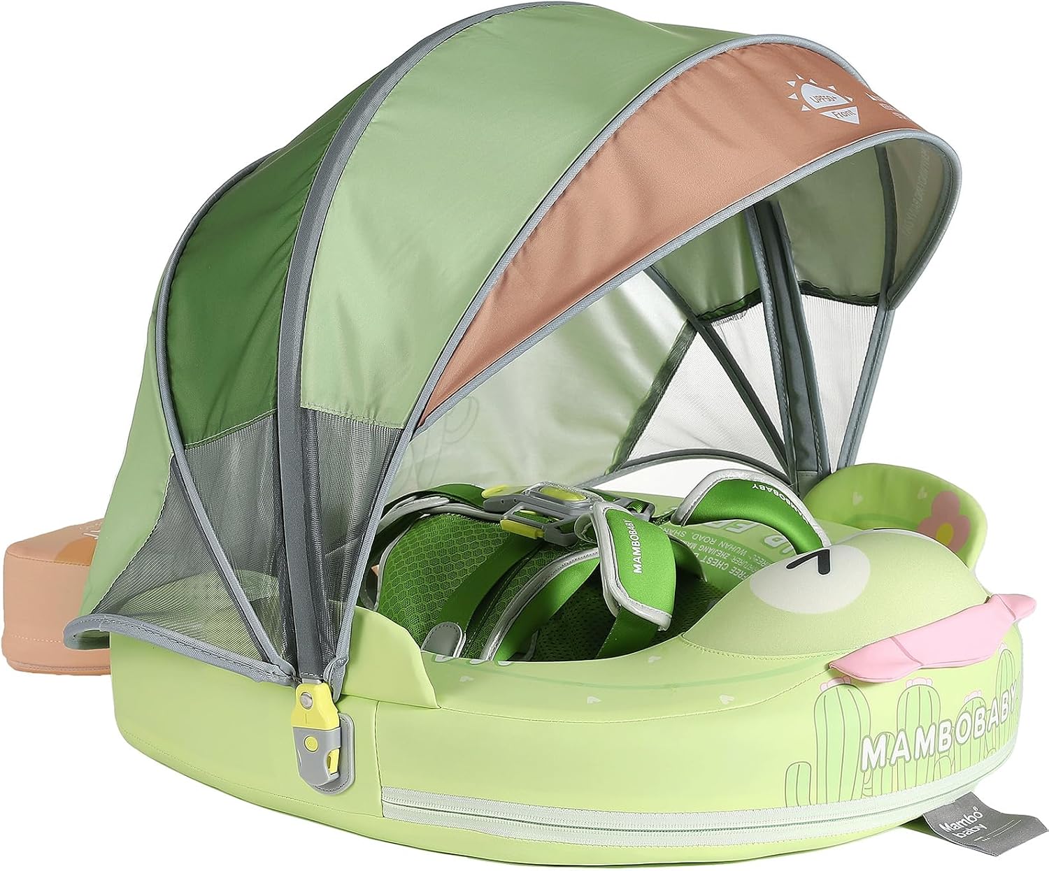 Mambobaby Float Deluxe Baby Pool Float: Safe & Comfortable Swim Trainer for Infants & Toddlers, Non-Inflatable Design, UV Protection Canopy, Fun Water Experience for Ages 3-24 Months