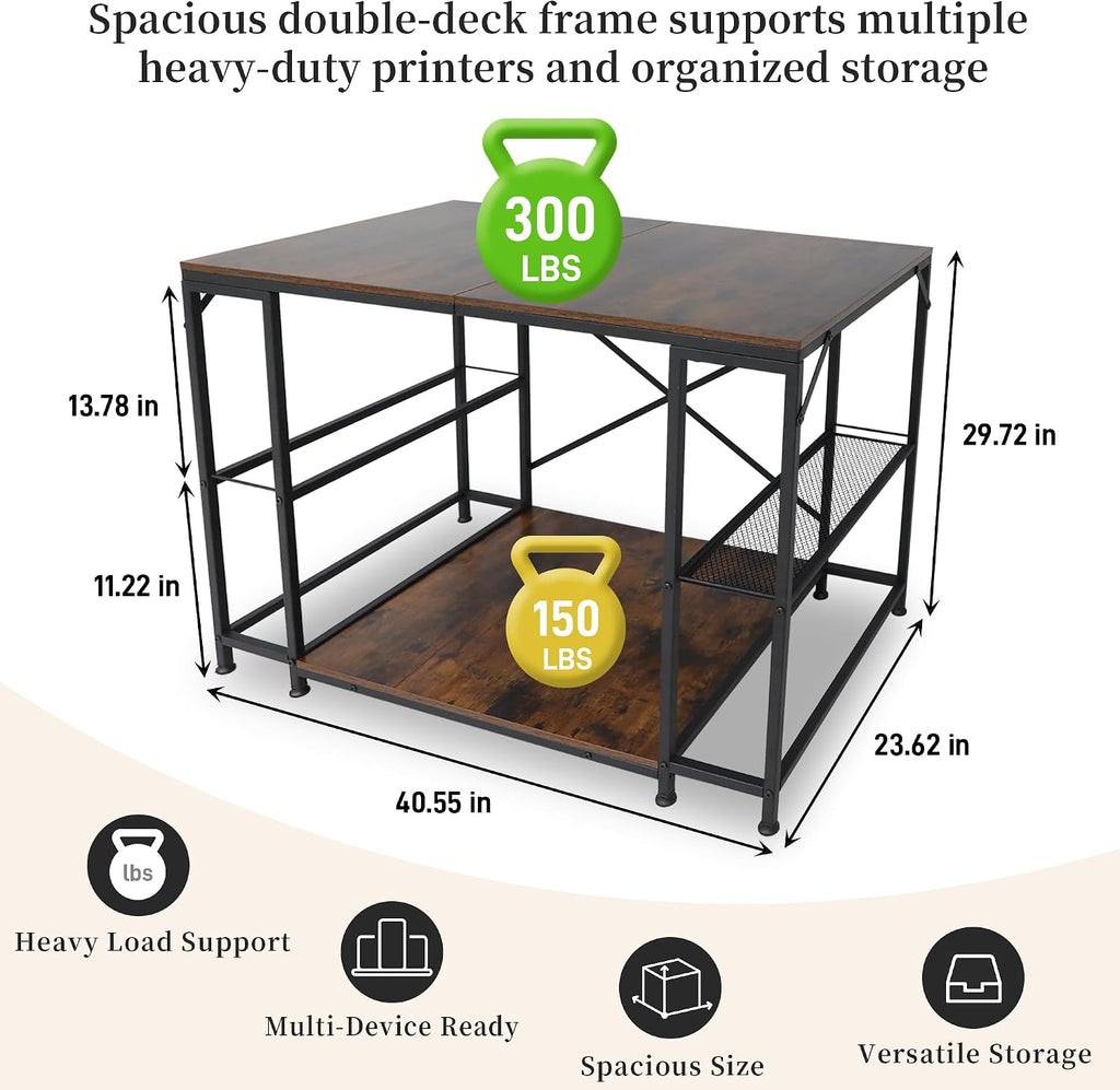 Upgraded 3D Printer Stand, Large 3D Printer Filament Storage Rack for Home Office, 2-Tier Under Desk 3D Printer Table Desk with Filament Storage for Printer Accessories Garage Workshop Studio