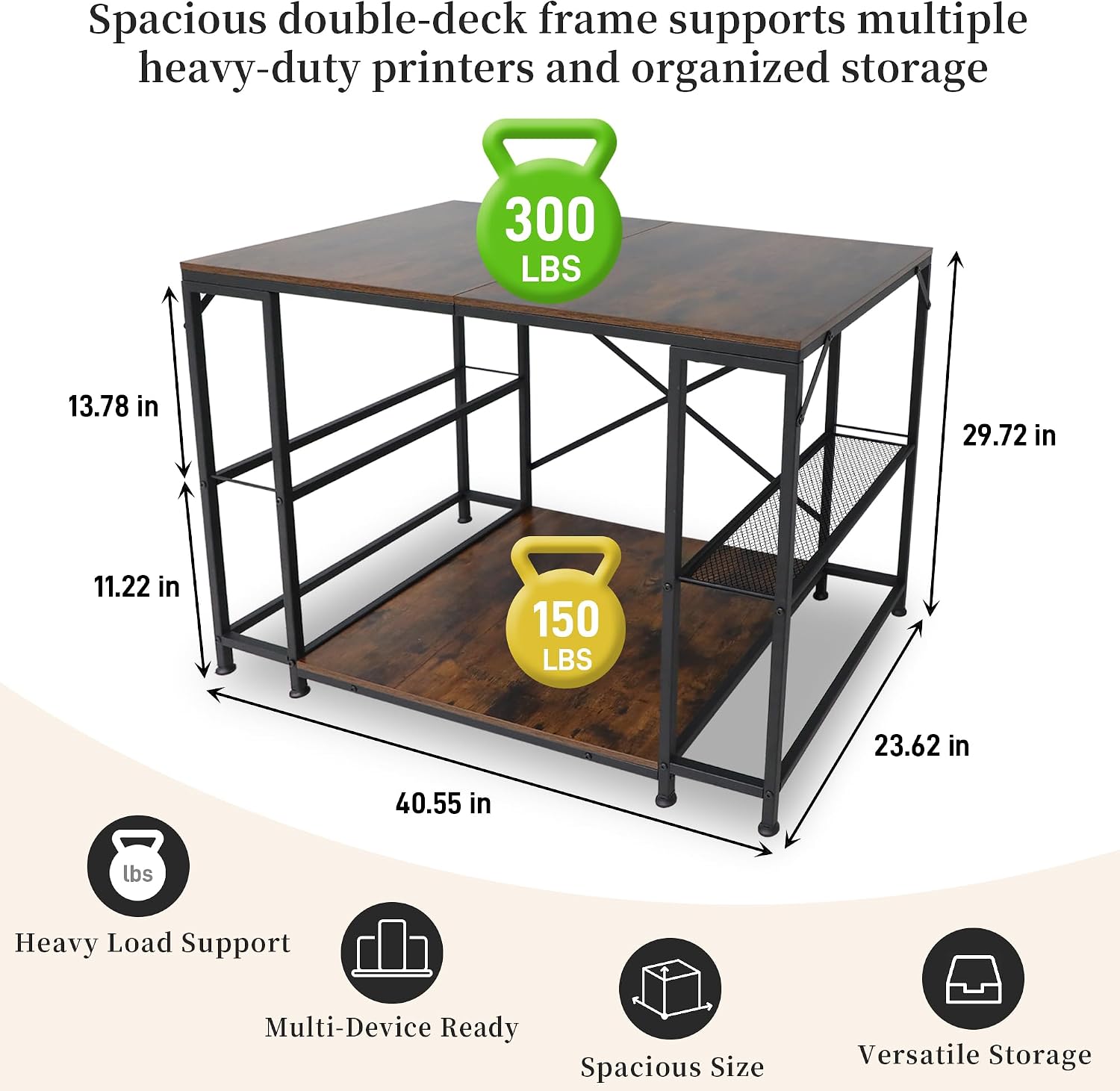 Upgraded 3D Printer Stand, Large 3D Printer Filament Storage Rack for Home Office, 2-Tier Under Desk 3D Printer Table Desk with Filament Storage for Printer Accessories Garage Workshop Studio