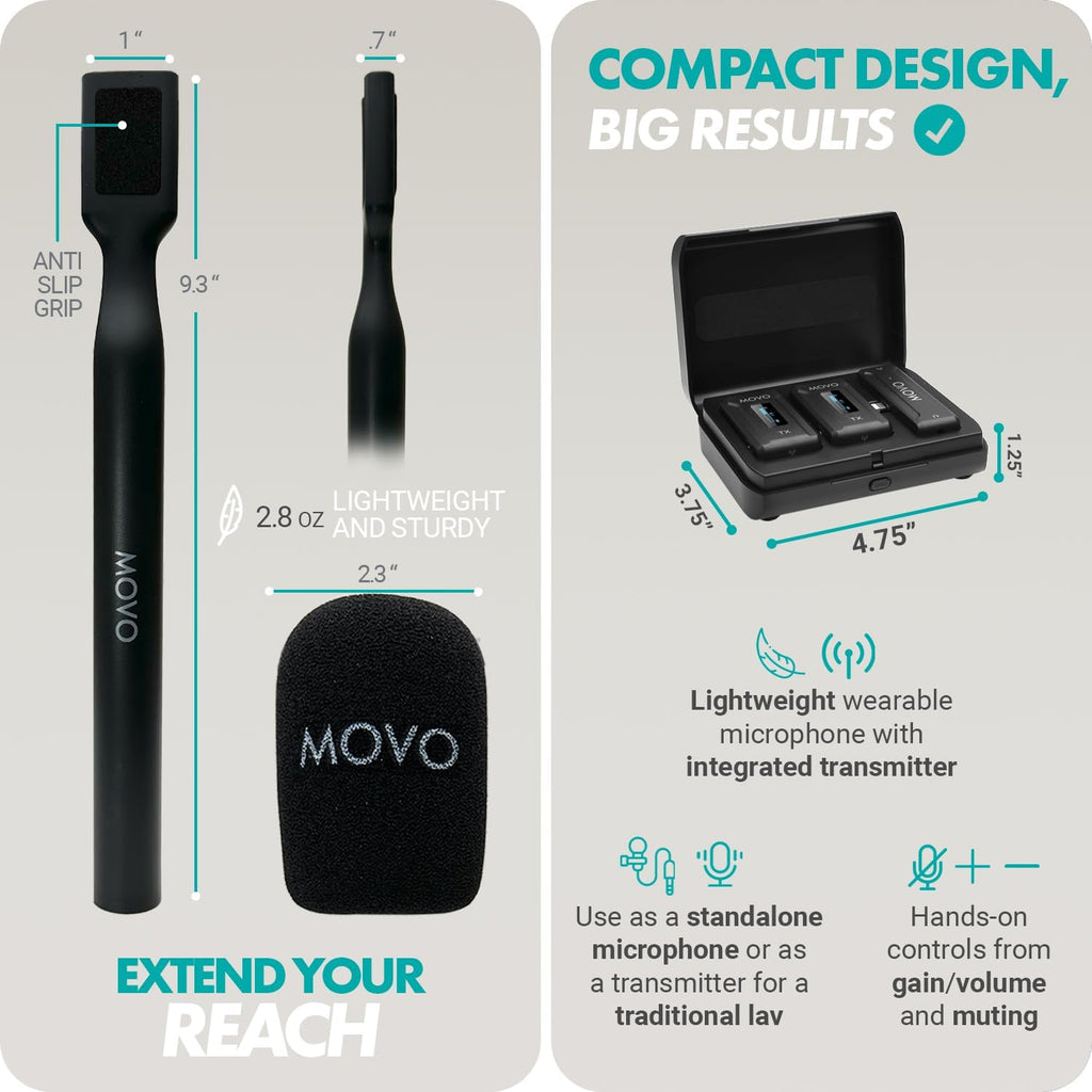 Movo WMX-2-L-Duo Dual Wireless Lavalier Microphone for iPhone/Lightning Devices with WMX-HM Handheld Adapter - Lapel Mic with Handle Mount for Content Creators, Interviews, Reporting
