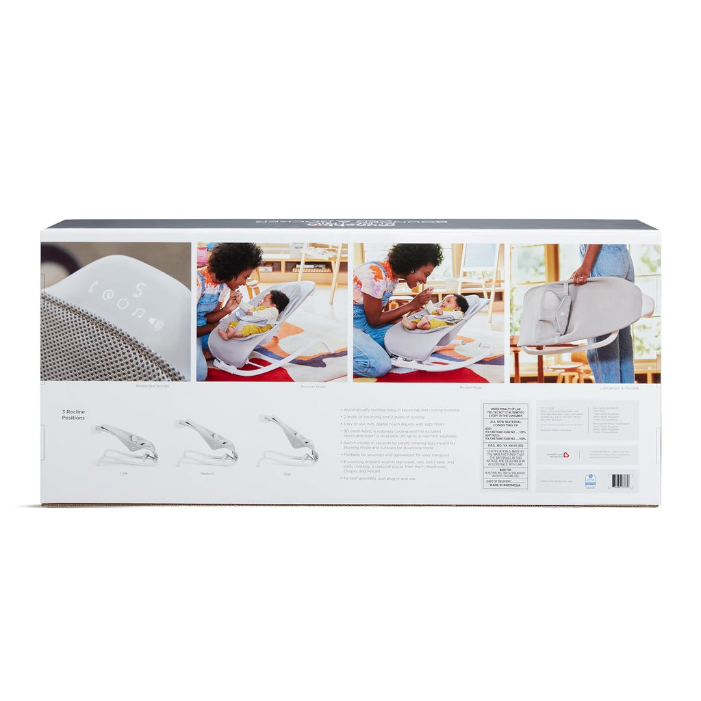Munchkin® Electric Baby Bouncer & Rocker with Digital Touch Display, Soothing Sounds & 3 Recline Positions - Automatic Bouncing & Rocking, Grey