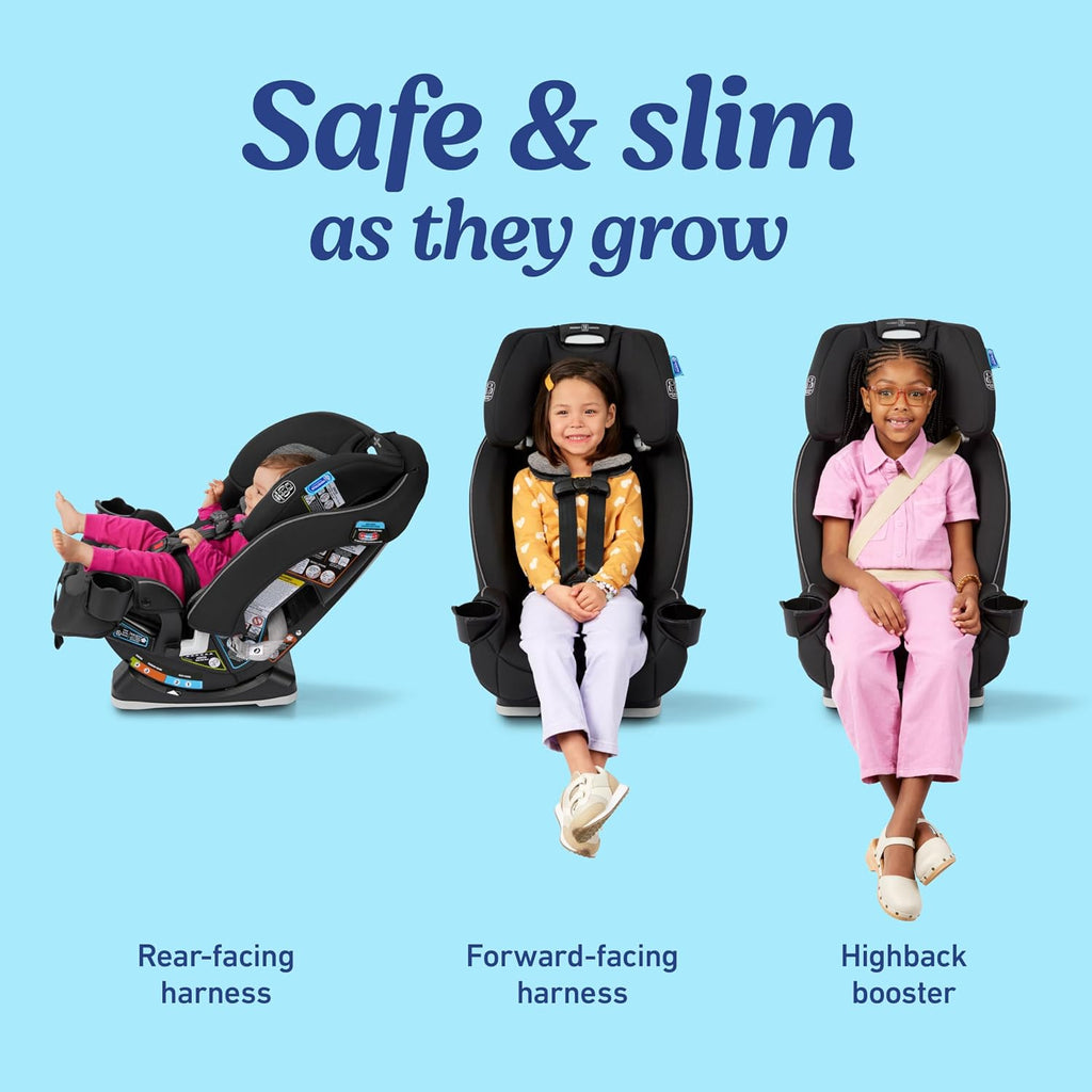 Graco Slimfit 3-in-1 Convertible Car Seat, Slim Car Seat with Space-Saving Design, Highback Booster Seat with 10-Position Headrest, Rear Facing and Forward Facing Carseat, Jarret