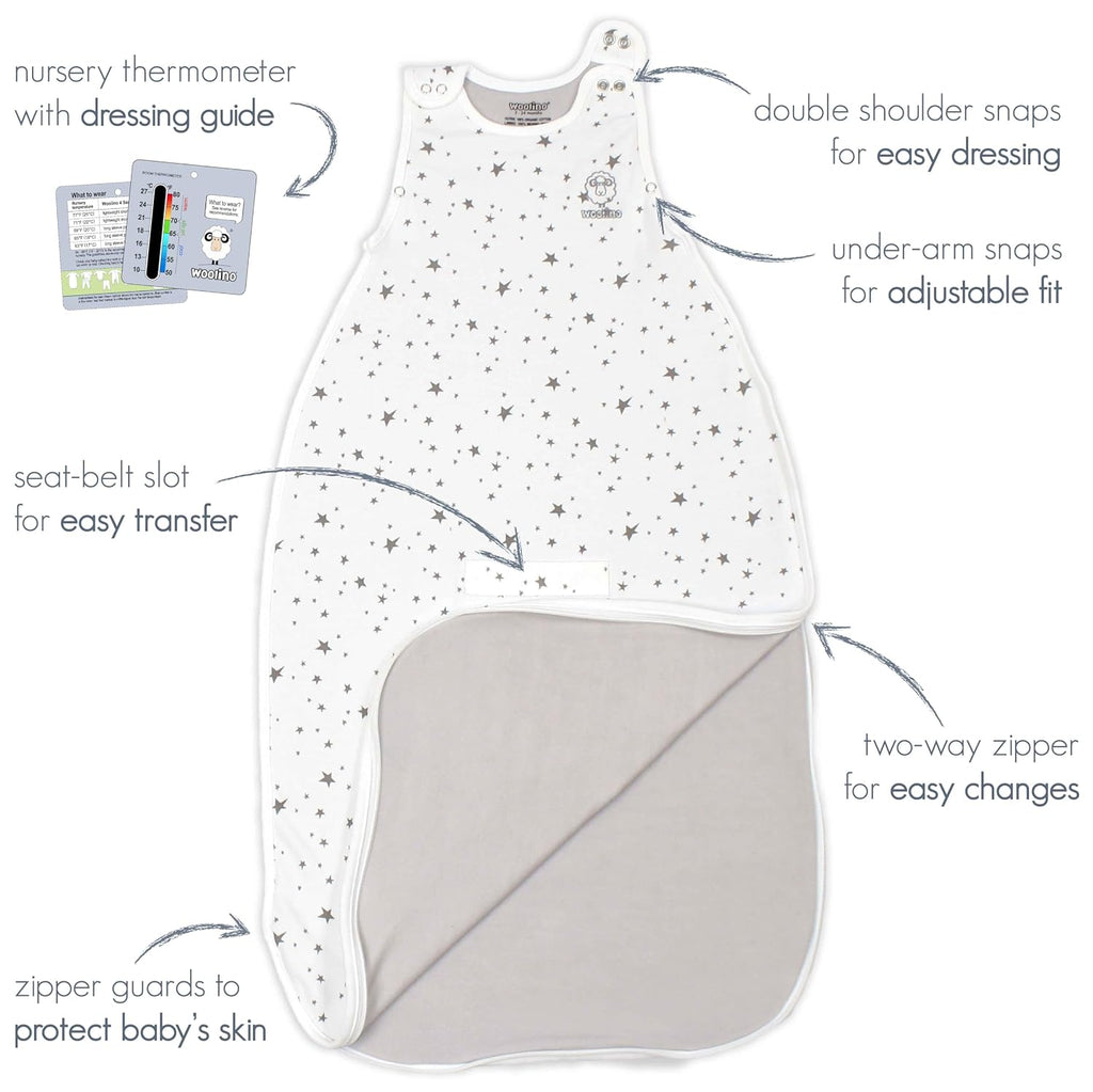Woolino Merino Wool & Organic Cotton Baby Sleep Sack 2-24 Months – Ultimate 4-Season Baby Sleeping Bag, Universal Size Wearable Blanket, 2-Way Zipper & Adjustable Fit, Year-Round Use - Polar Bear