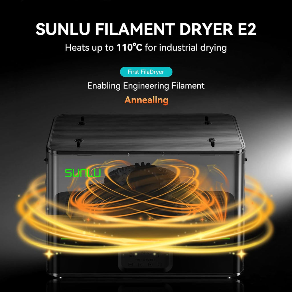 SUNLU Official 3D Printer Filament Dryer E2, 110℃ Max Temperature, 500W PTC Heater, Dry and Anneal 2-in-1, Dual-Chamber, Designed for Engineering Filaments, PC PA-CF FR-ABS Filament Dryer Box (Black)