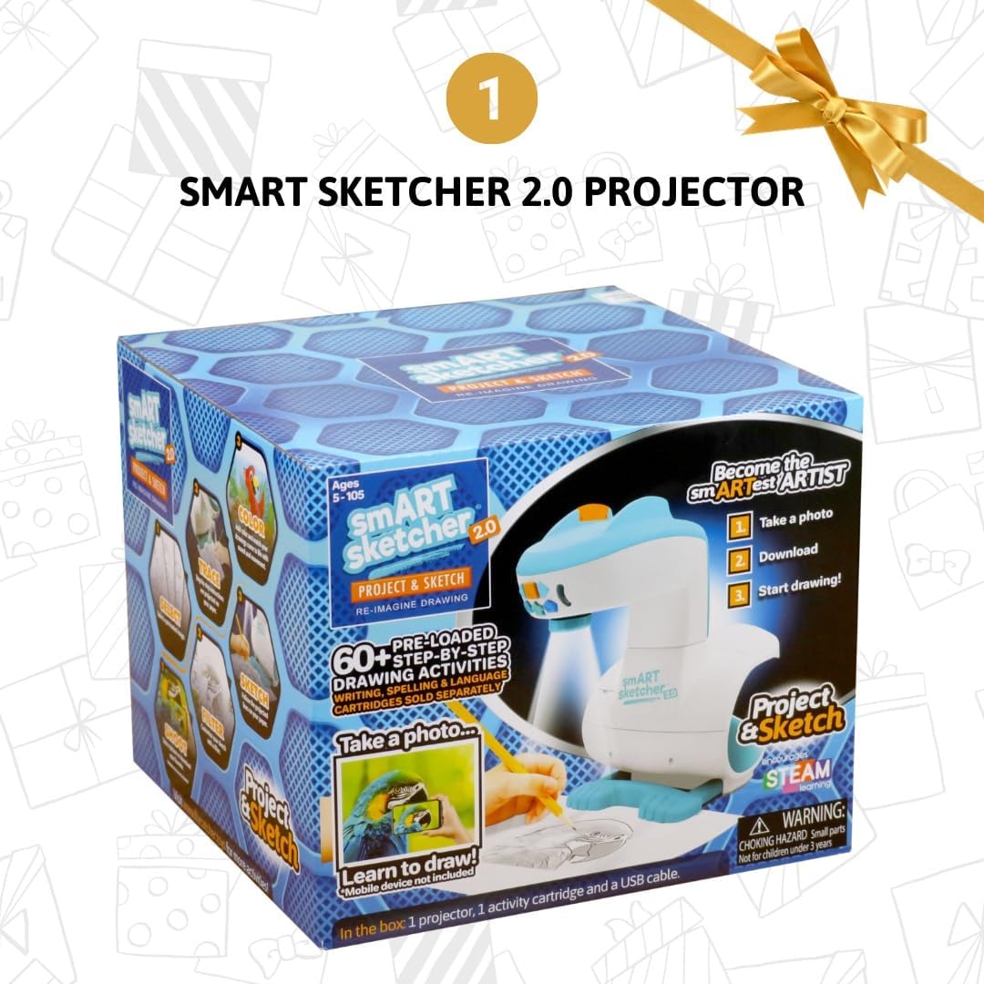 Smart Sketcher 2.0 Drawing Projector Set, 4-in-1 Bundle with Jungle & Ocean Packs, 180+ Activities, Educational Art Toy, Birthday Gift for Kids 5+