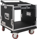 Sound Town Enhanced Thickness 1/2' (12mm) Plywood 8U Audio Rack/Road ATA Case with 11U Slant Mixer Top, 20'' Rackable Depth, Casters, 8 Space Size, Pro Tour Grade (STMR-8UW)