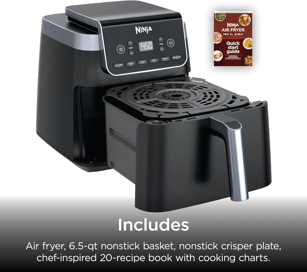 Ninja XL Air Fryer with MaxCrisp | 6.5 QT Capacity | 6-in-1 Max Crisp, Air Fry, Roast, Bake, Reheat & Dehydrate | 450°F Temp | 1750 Watts | Nonstick Basket, Crisper Plate & Recipe Guide | Grey | AF181