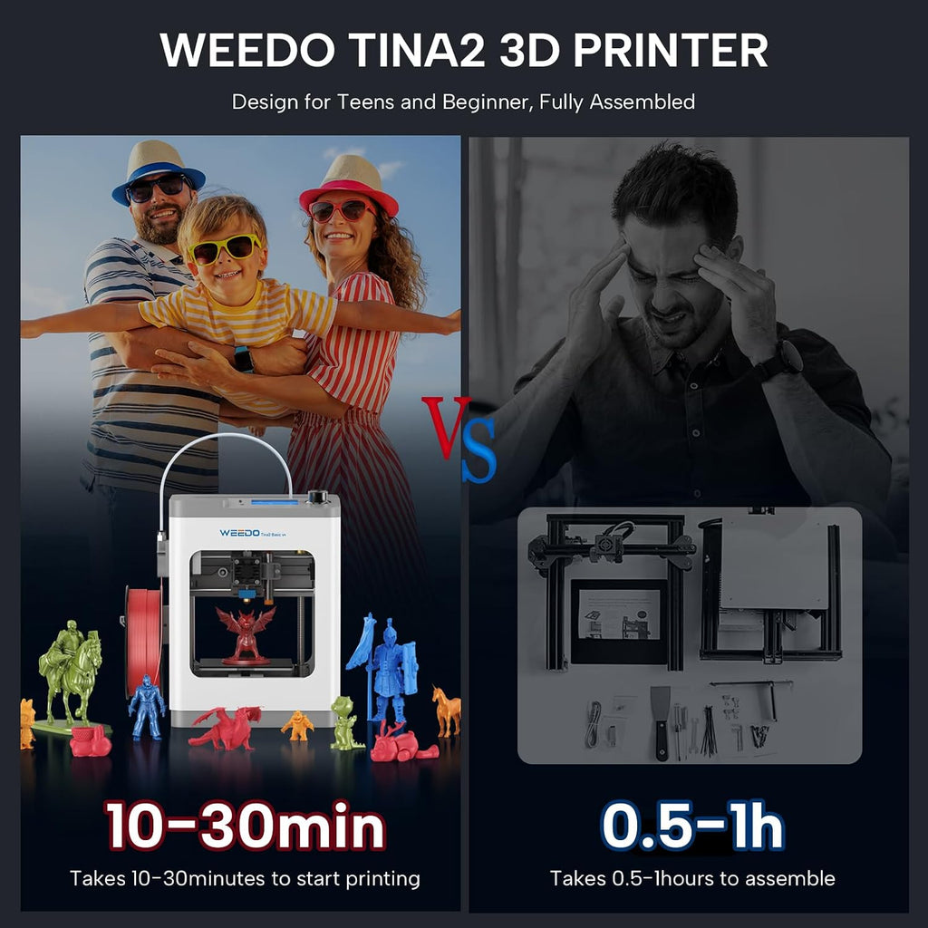 Tina2 Mini 3D Printers with PLA Filament 1KG (4 * 250G) - Silk Copper/Gold/Sliver/Bronze